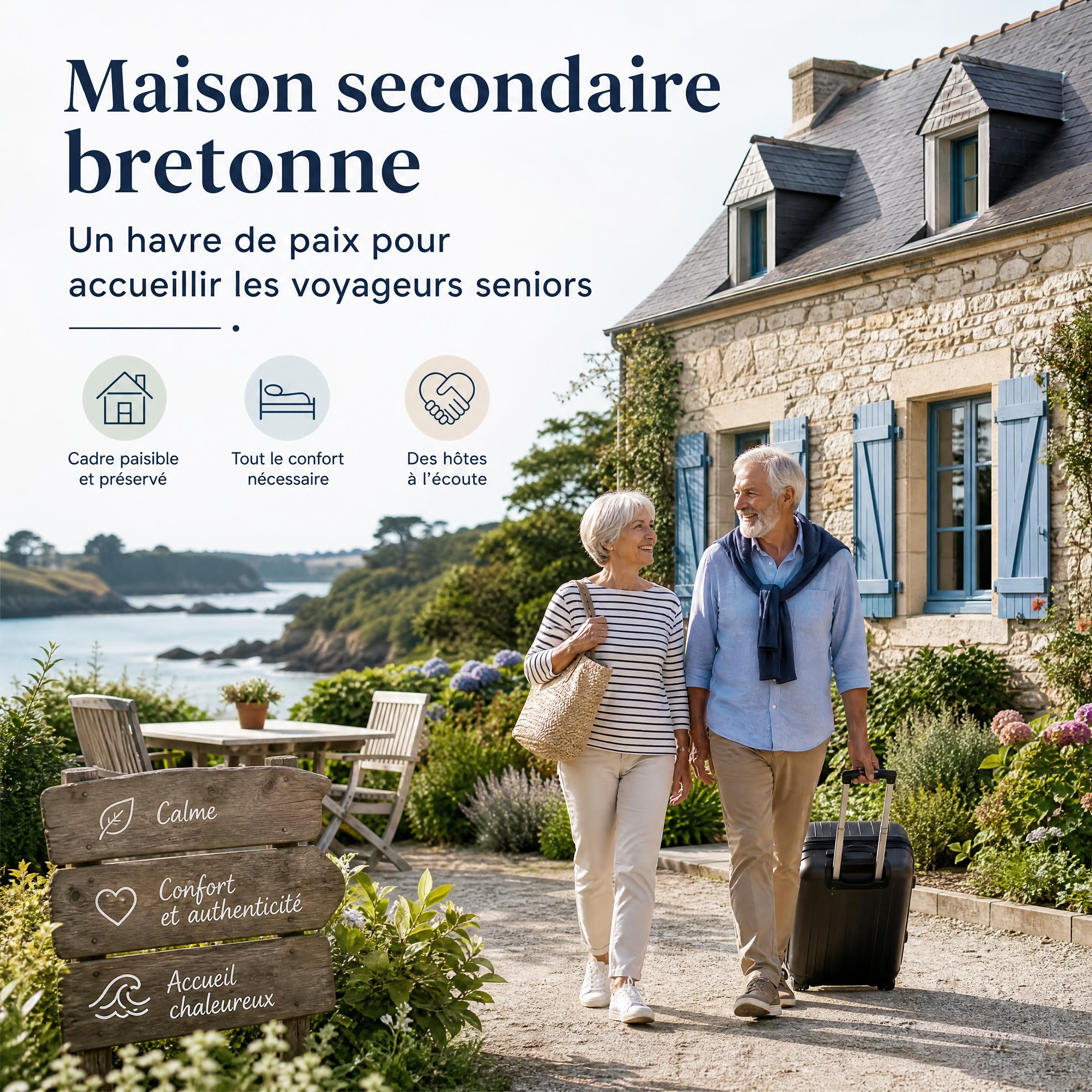 Maison secondaire bretonne accueillant des voyageurs seniors dans un environnement calme
