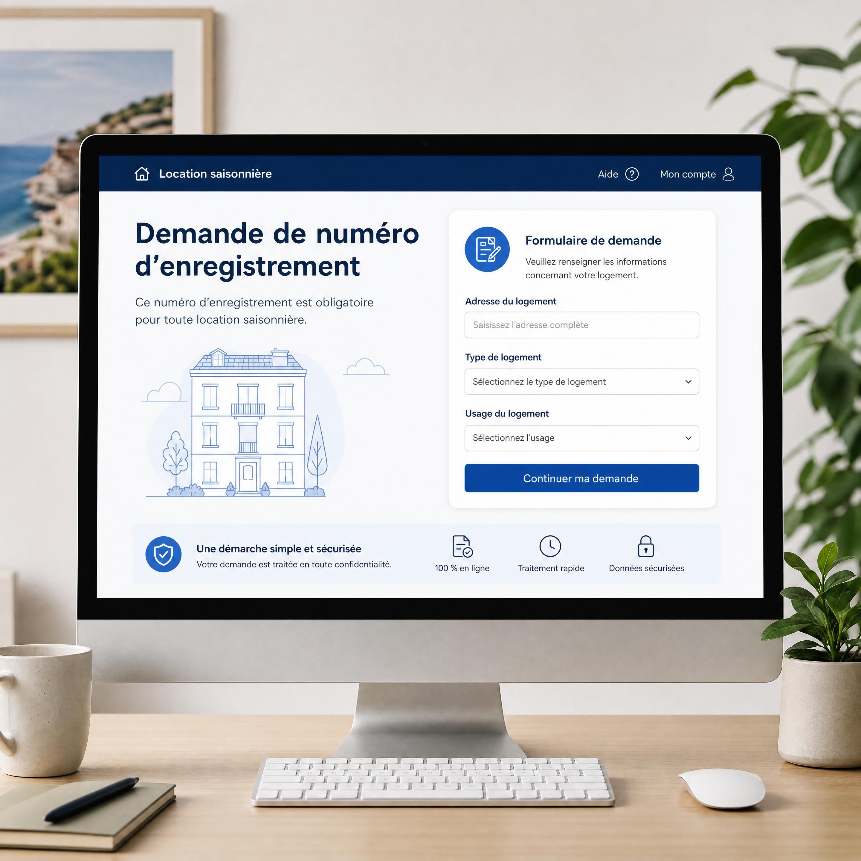 écran d’ordinateur montrant une demande de numéro d’enregistrement pour une location saisonnière