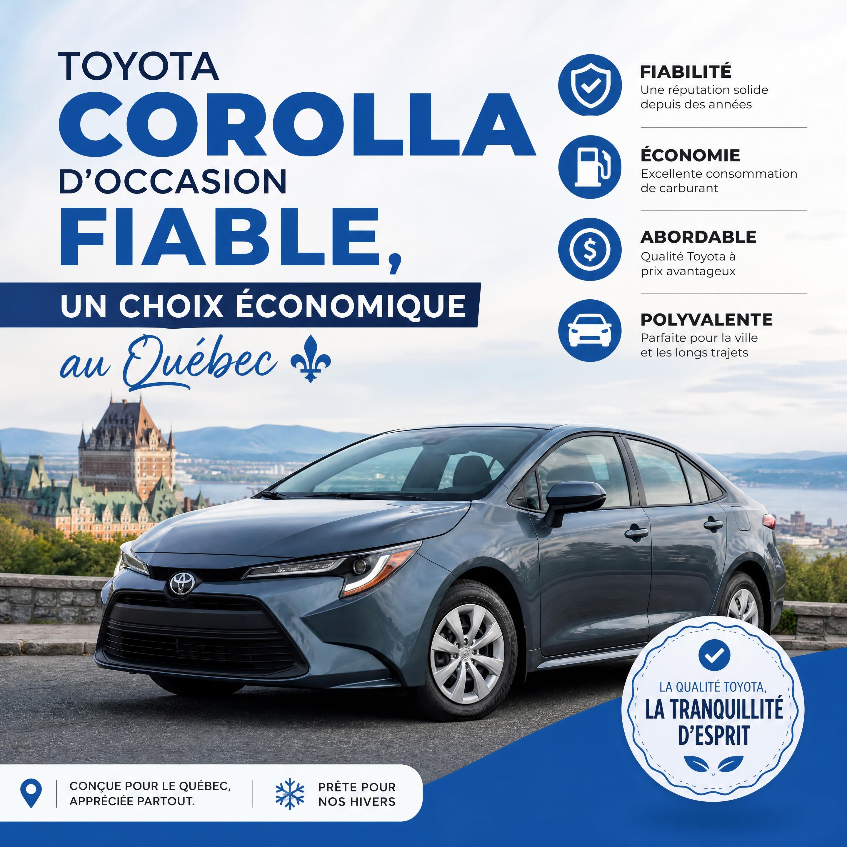 Toyota Corolla d'occasion fiable, un choix économique au Québec