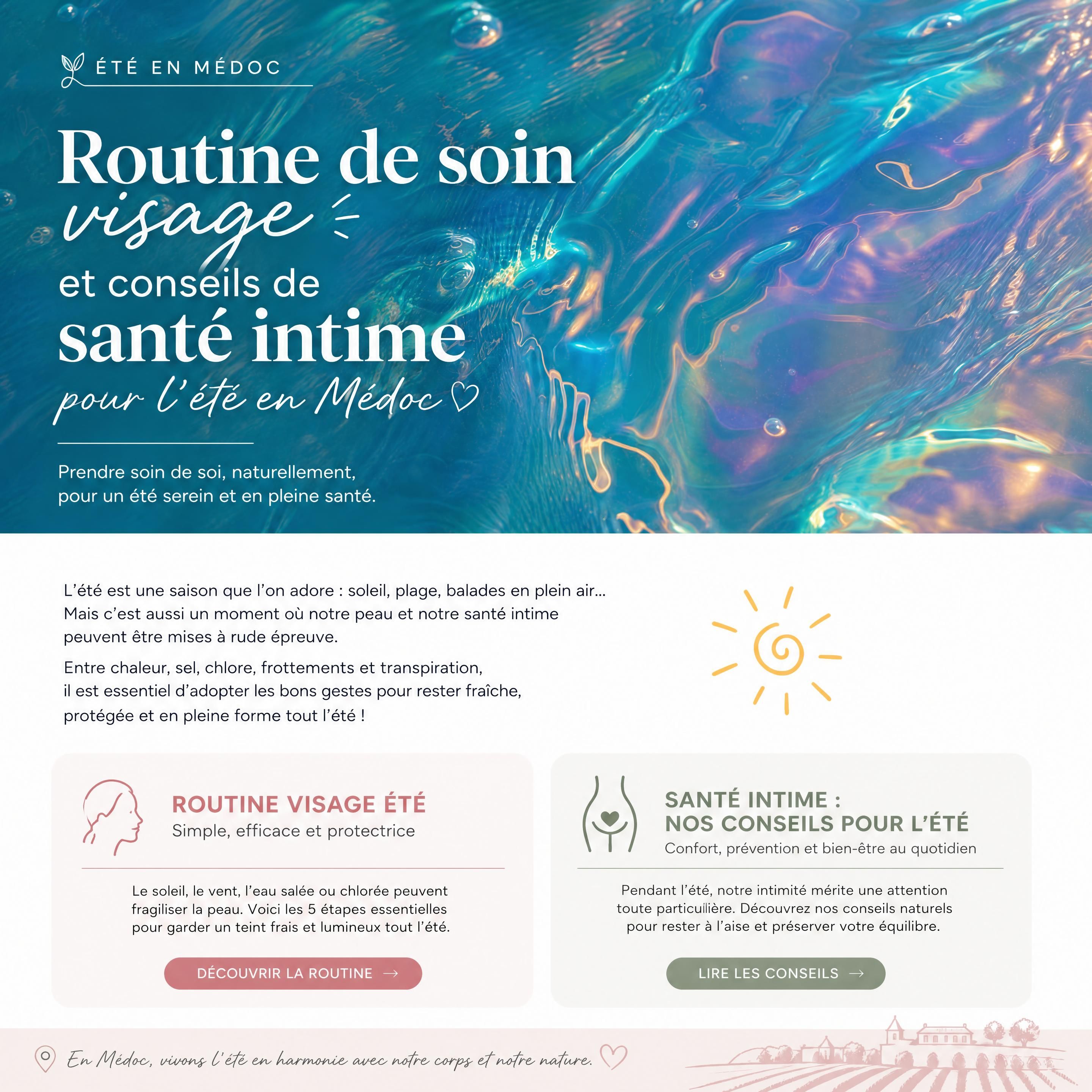 Routine de soin visage et conseils de santé intime pour l'été en Médoc