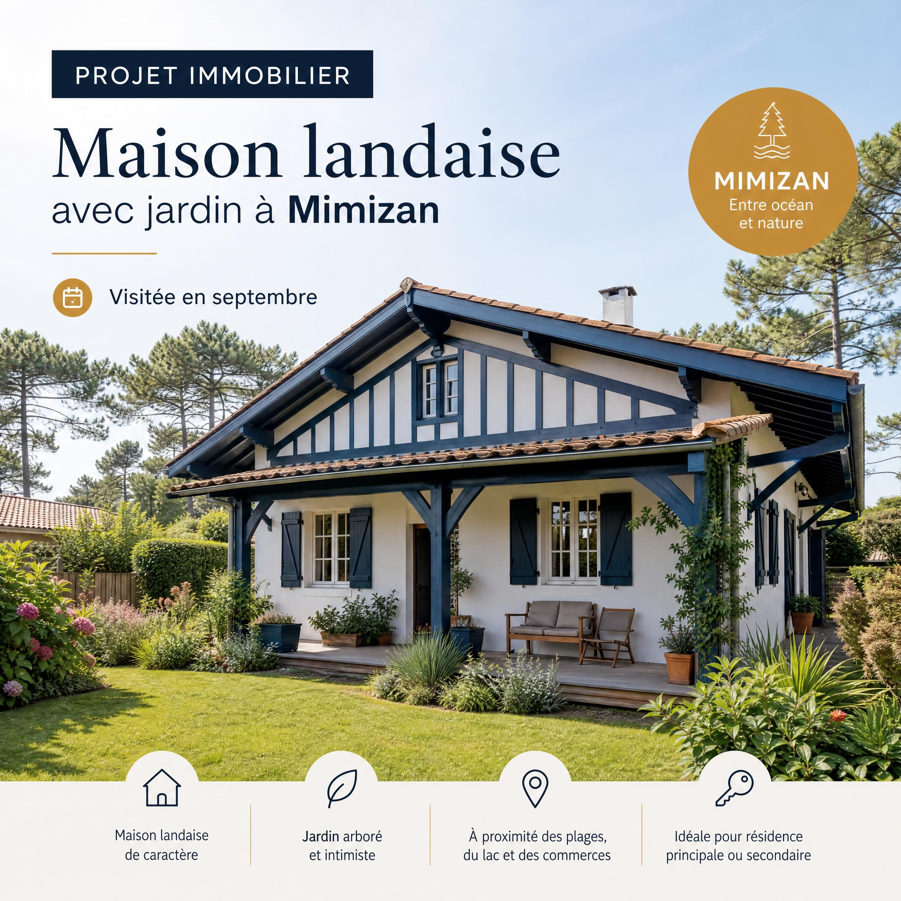 Maison landaise avec jardin à Mimizan visitée en septembre, visite hors saison pour un projet immobilier — Olivier Roussel, conseiller immobilier IAD France à Mimizan (Landes, 40)