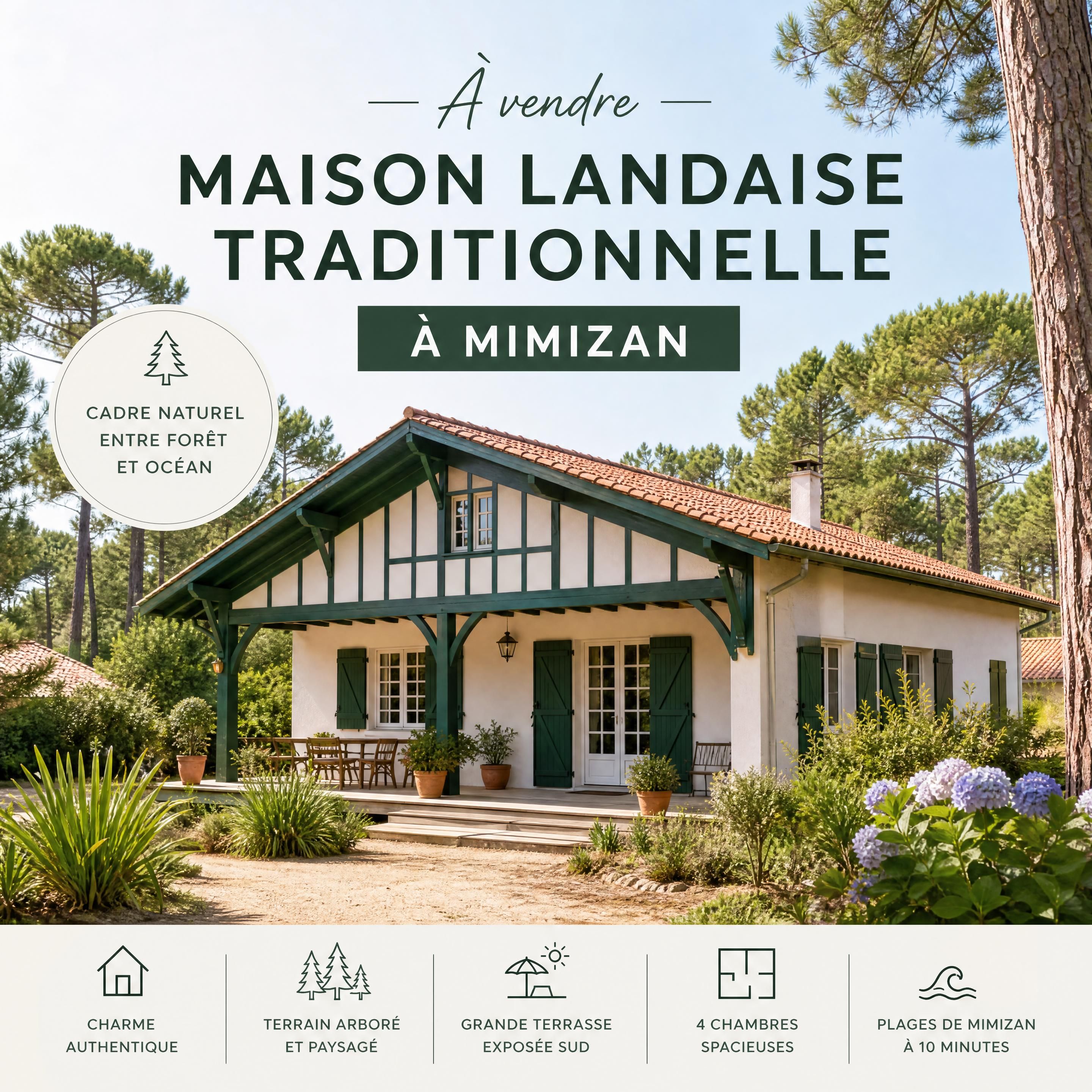 Maison landaise traditionnelle à vendre à Mimizan, entourée de pins maritimes — Mimizan (Landes, 40200) — Olivier Roussel, conseiller immobilier IAD France à Mimizan (Landes, 40)