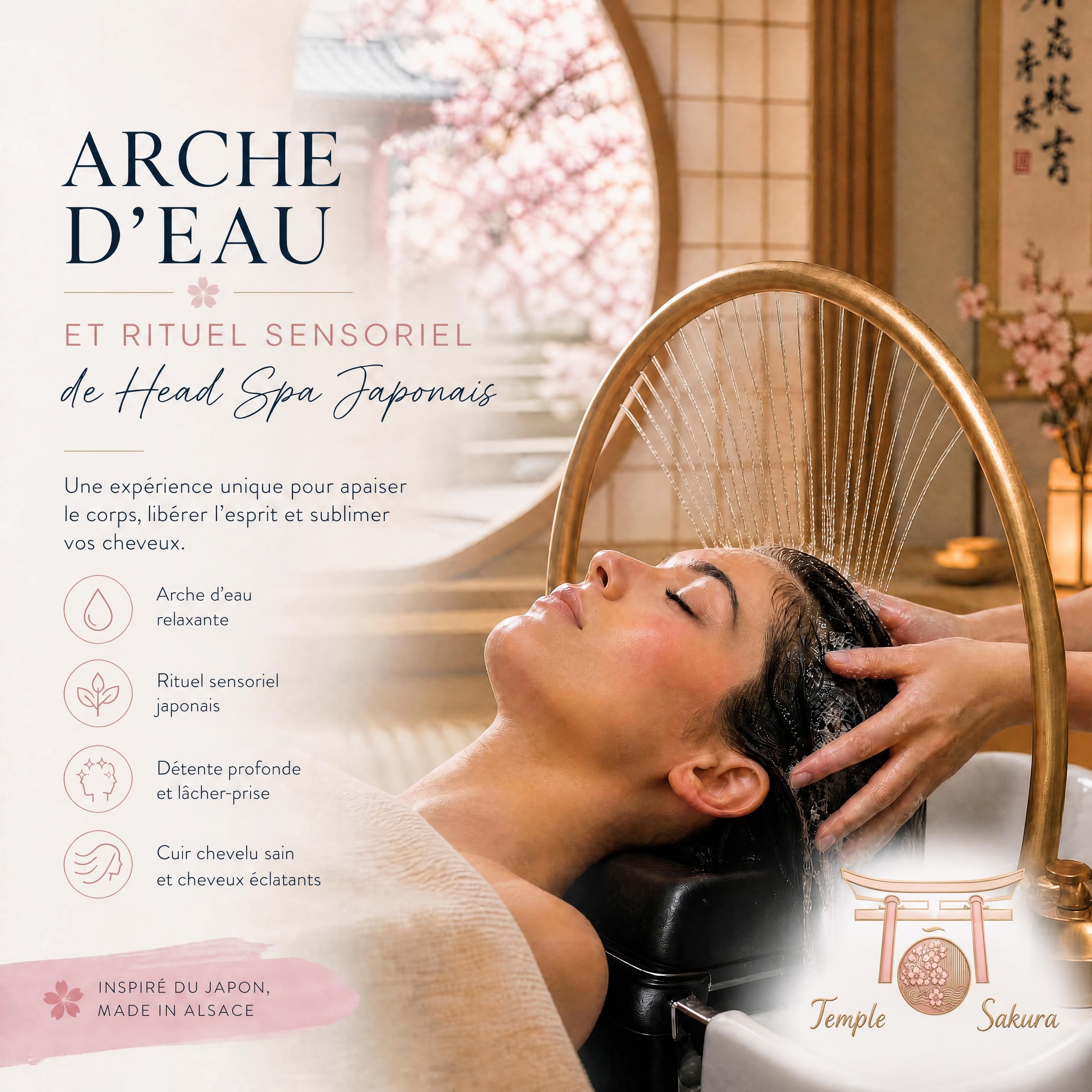 Arche d'eau et rituel sensoriel de Head Spa japonais au Temple Ô Sakura à Guebwiller