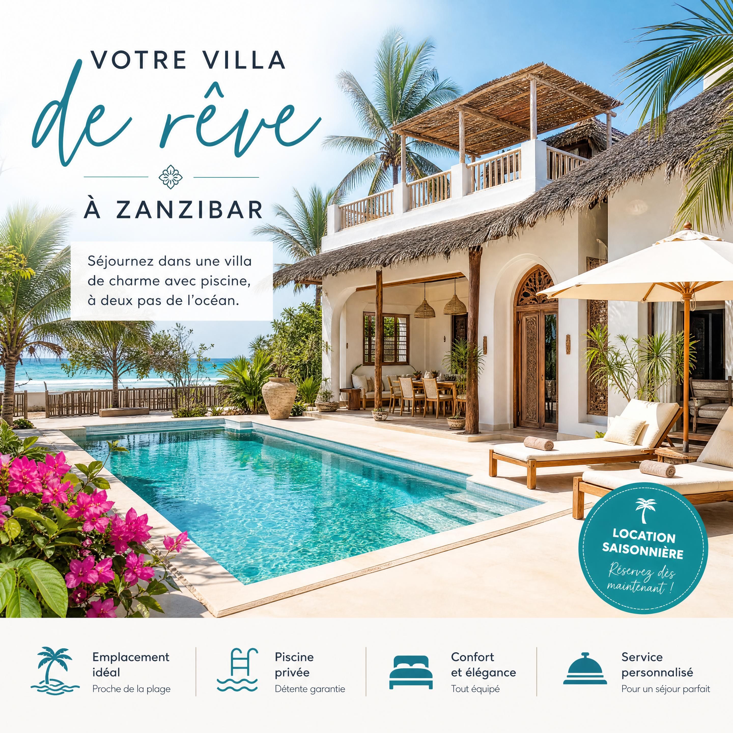 Villa de vacances typique à Zanzibar avec une piscine, idéale pour la location saisonnière