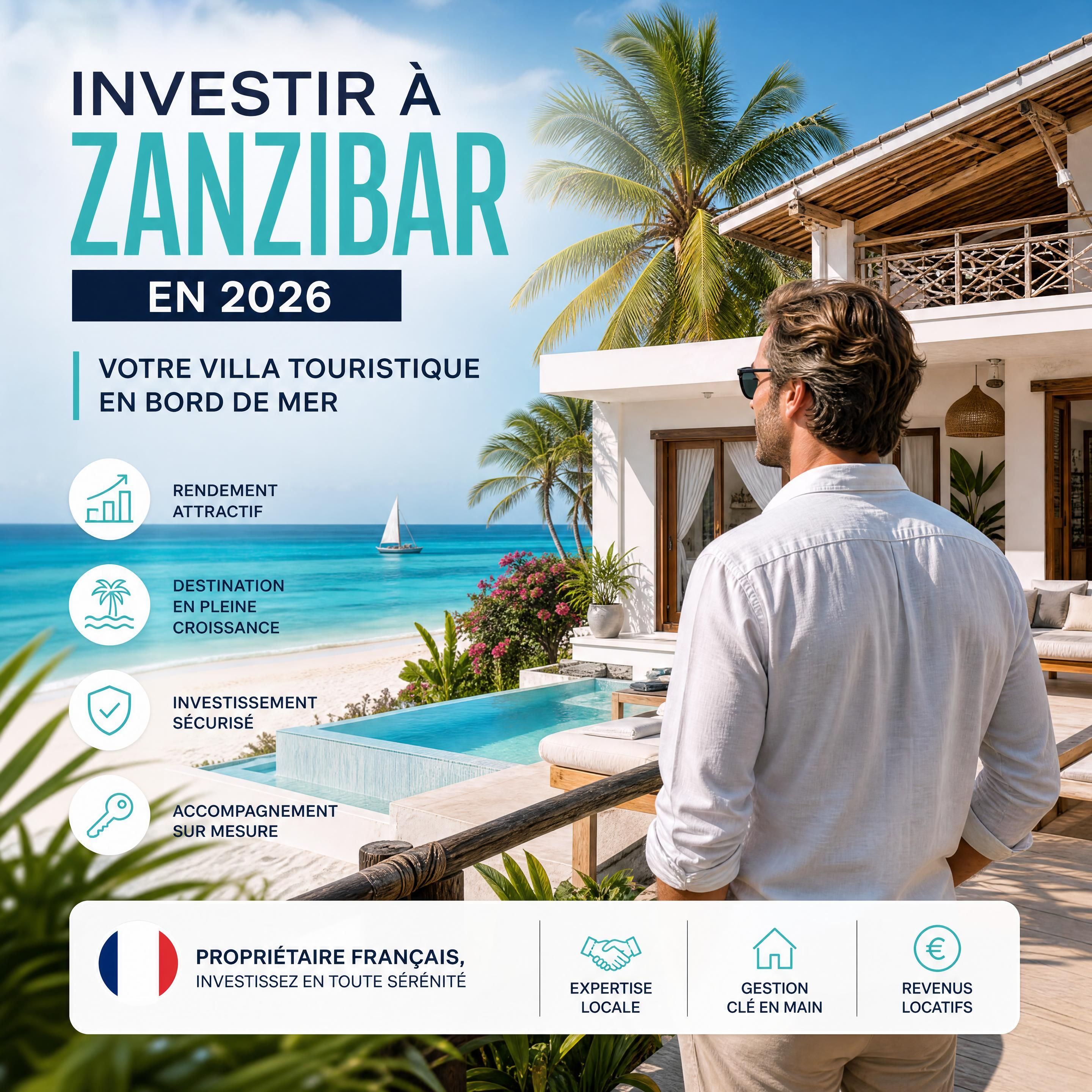 Investir à Zanzibar en 2026, villa touristique en bord de mer avec propriétaire français