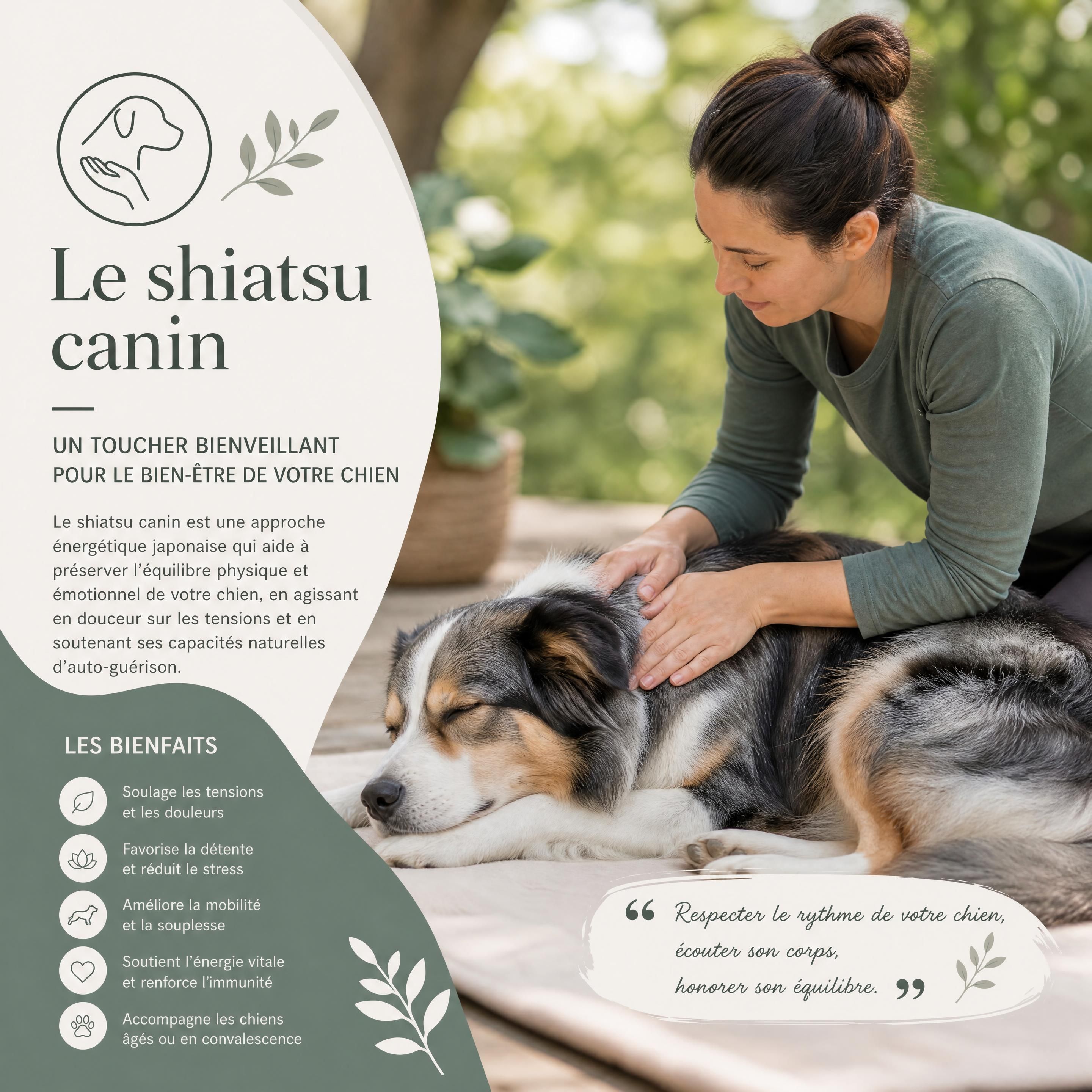 Cheval bénéficiant d’une séance de shiatsu équin dans un environnement calme et naturel