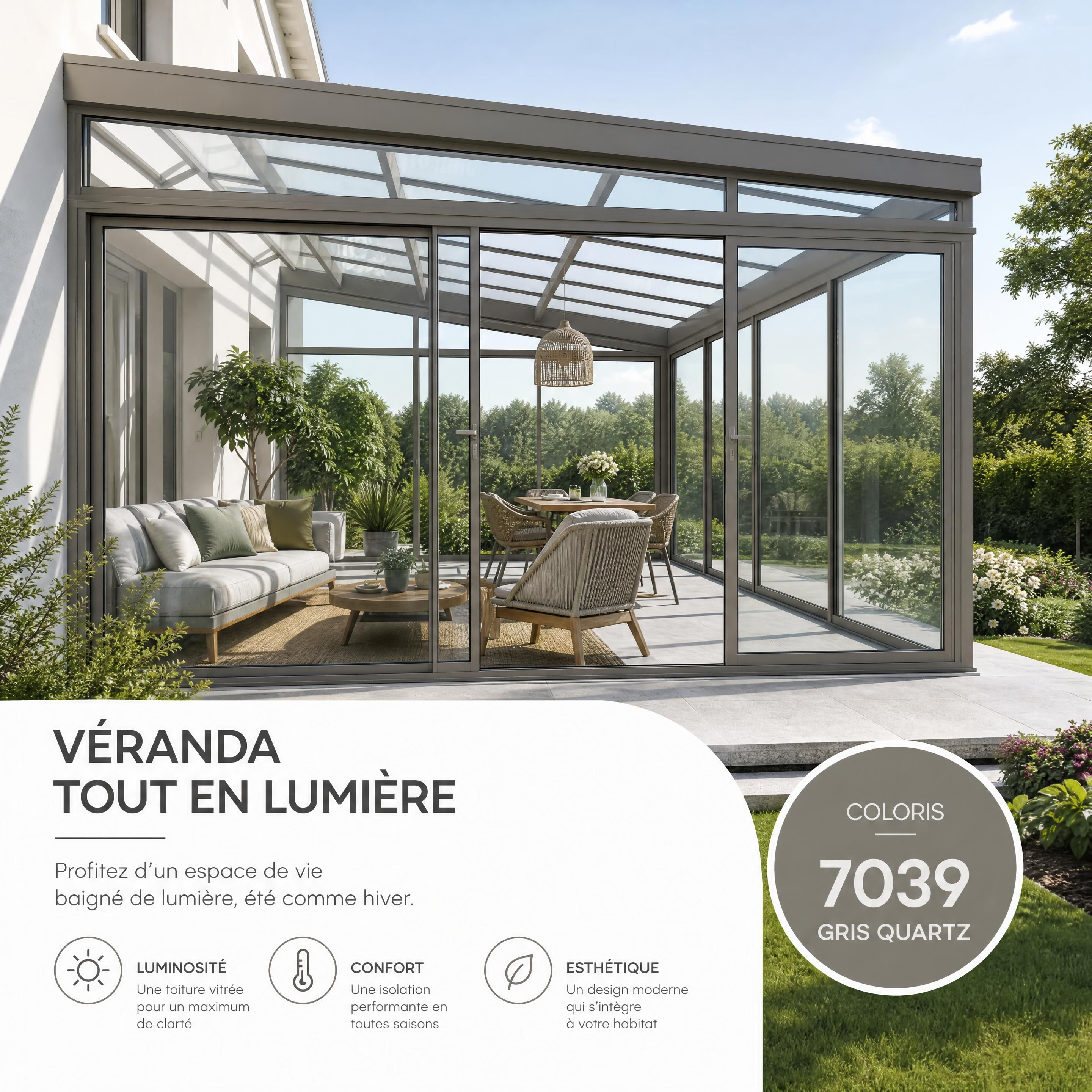 Véranda contemporaine sur mesure en aluminium avec vitrage de toiture à Martigues