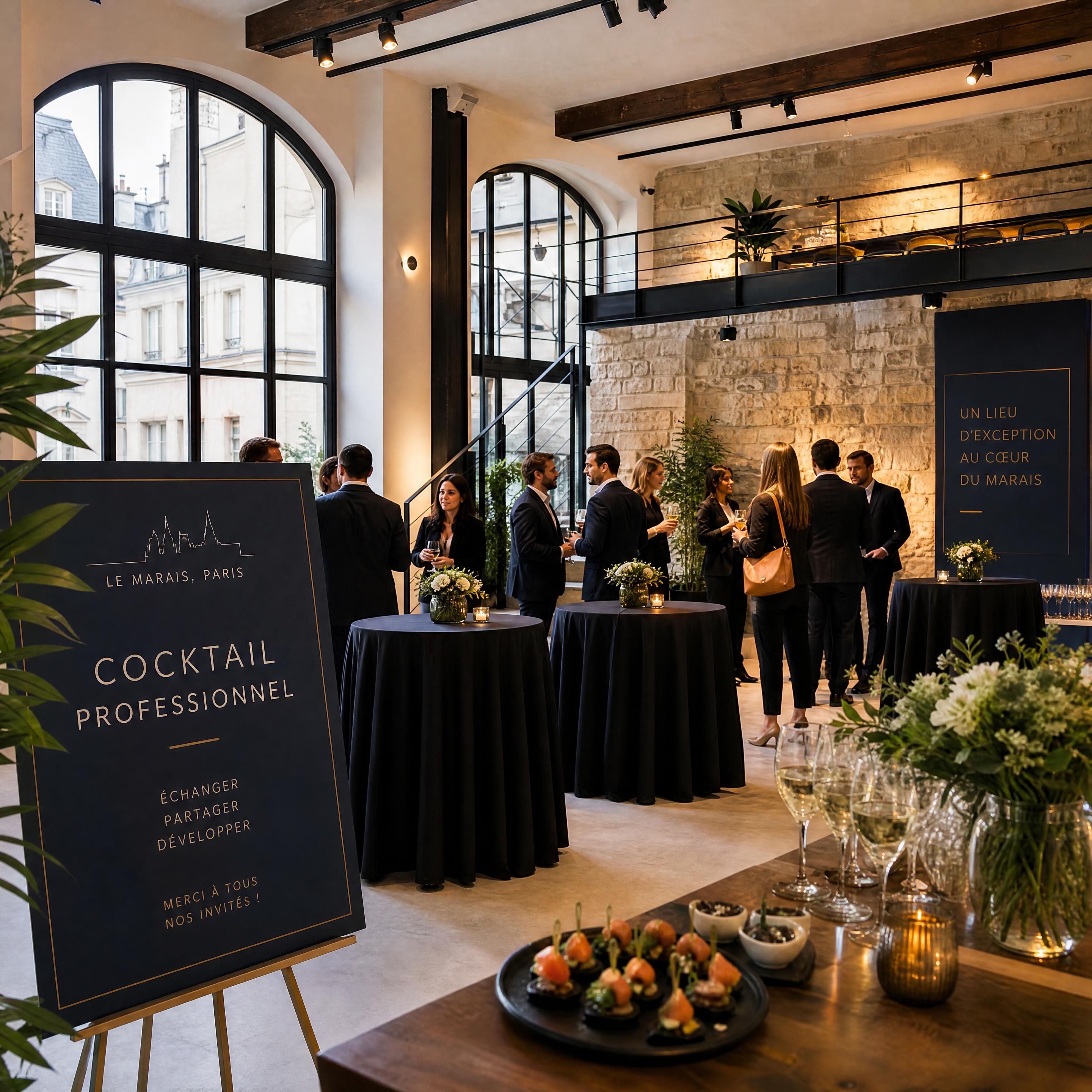 loft événementiel élégant dans le Marais à Paris aménagé pour un cocktail professionnel