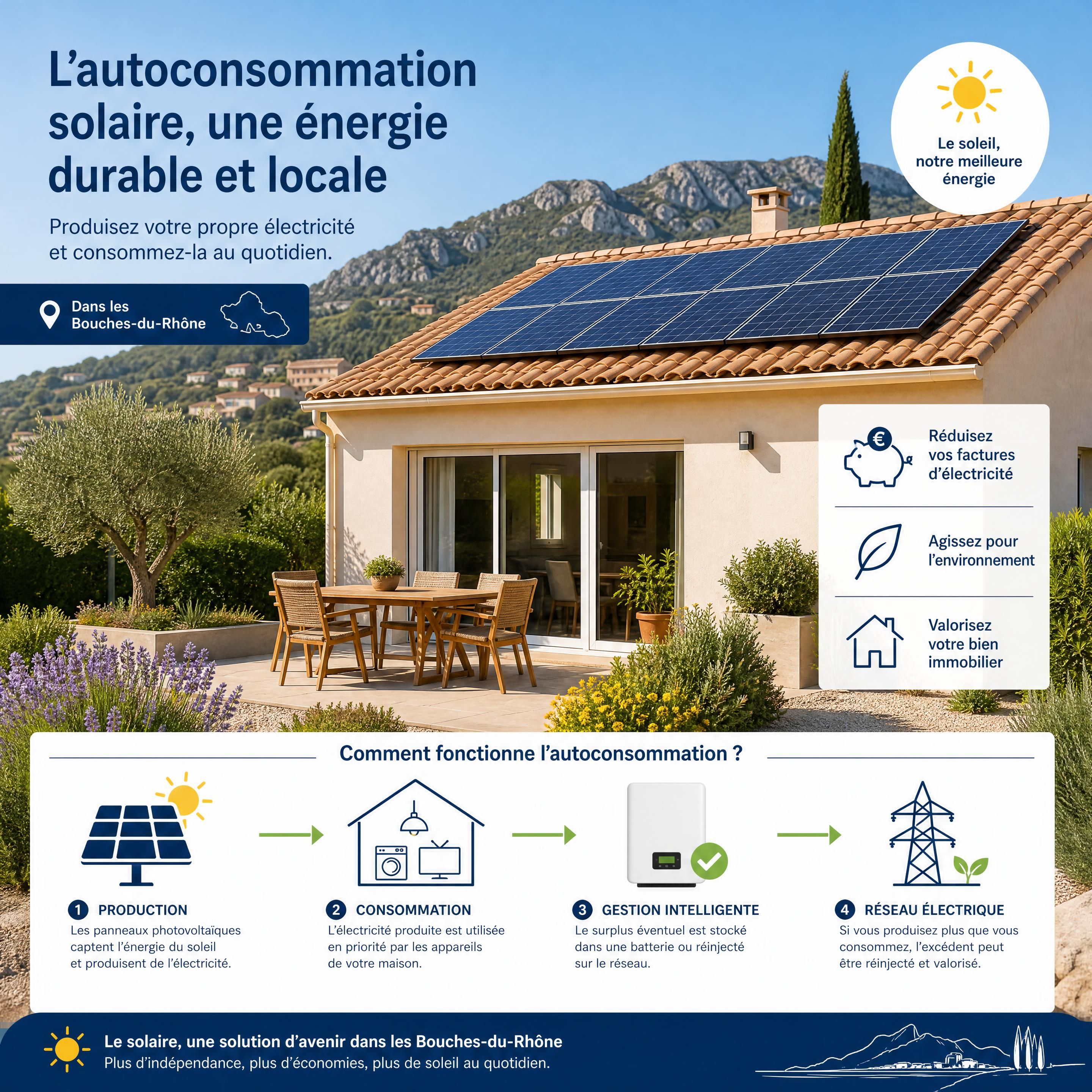 Installation de panneaux photovoltaïques en autoconsommation sur une maison individuelle dans les Bouches-du-Rhône