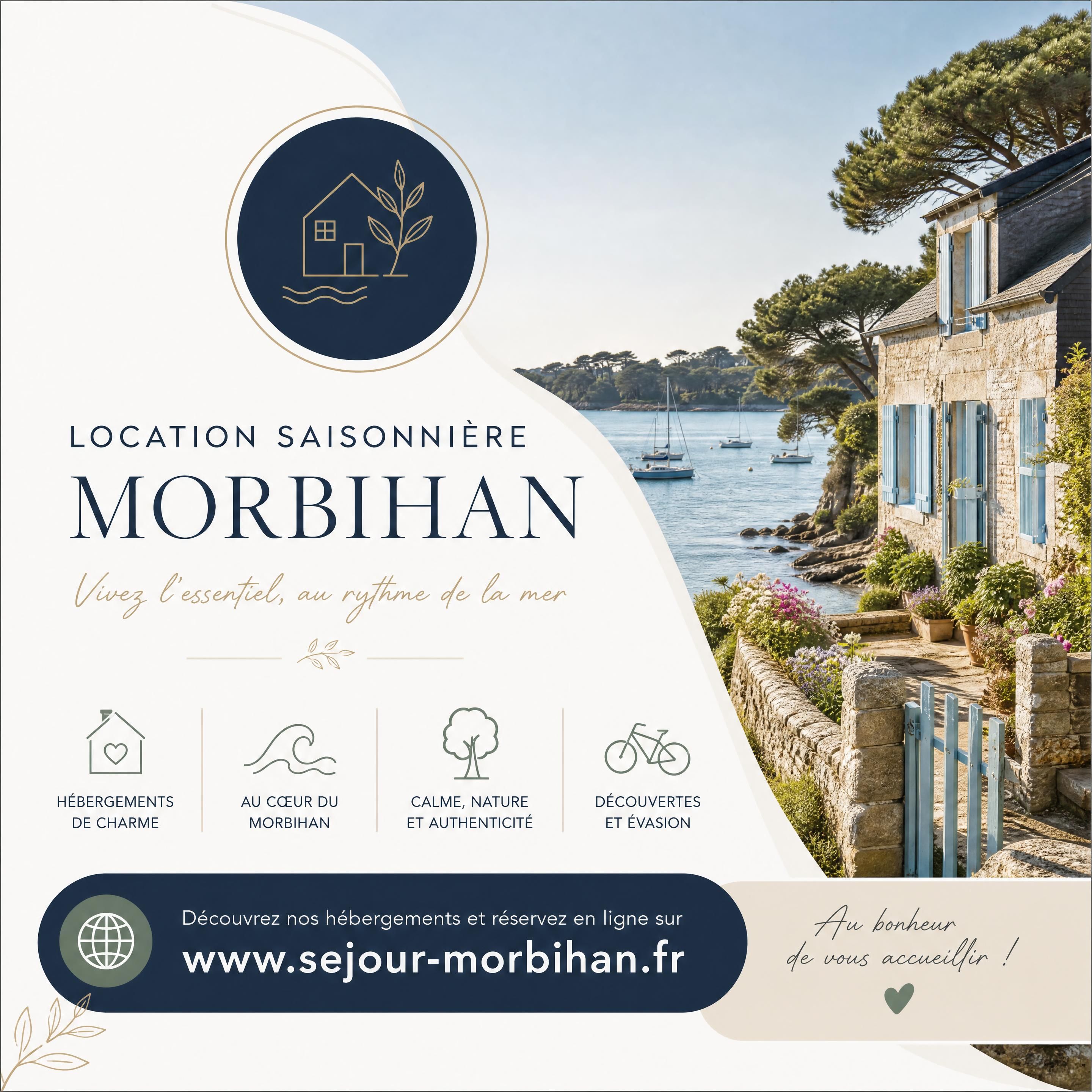 carte de visite élégante pour location saisonnière dans le Morbihan avec adresse de site