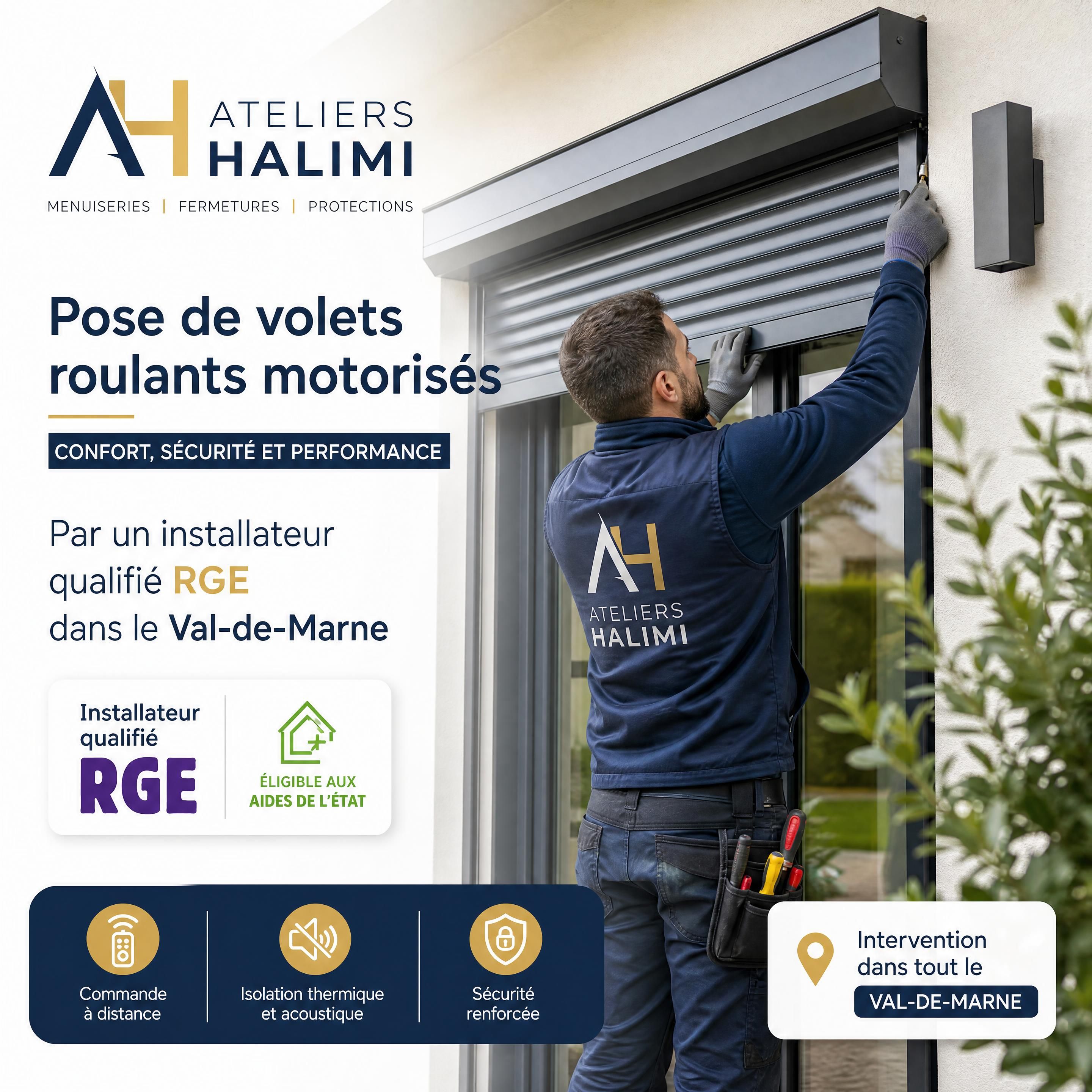 Pose de volets roulants motoris&eacute;s par un installateur qualifi&eacute; RGE d'Ateliers Halimi dans le Val-de-Marne