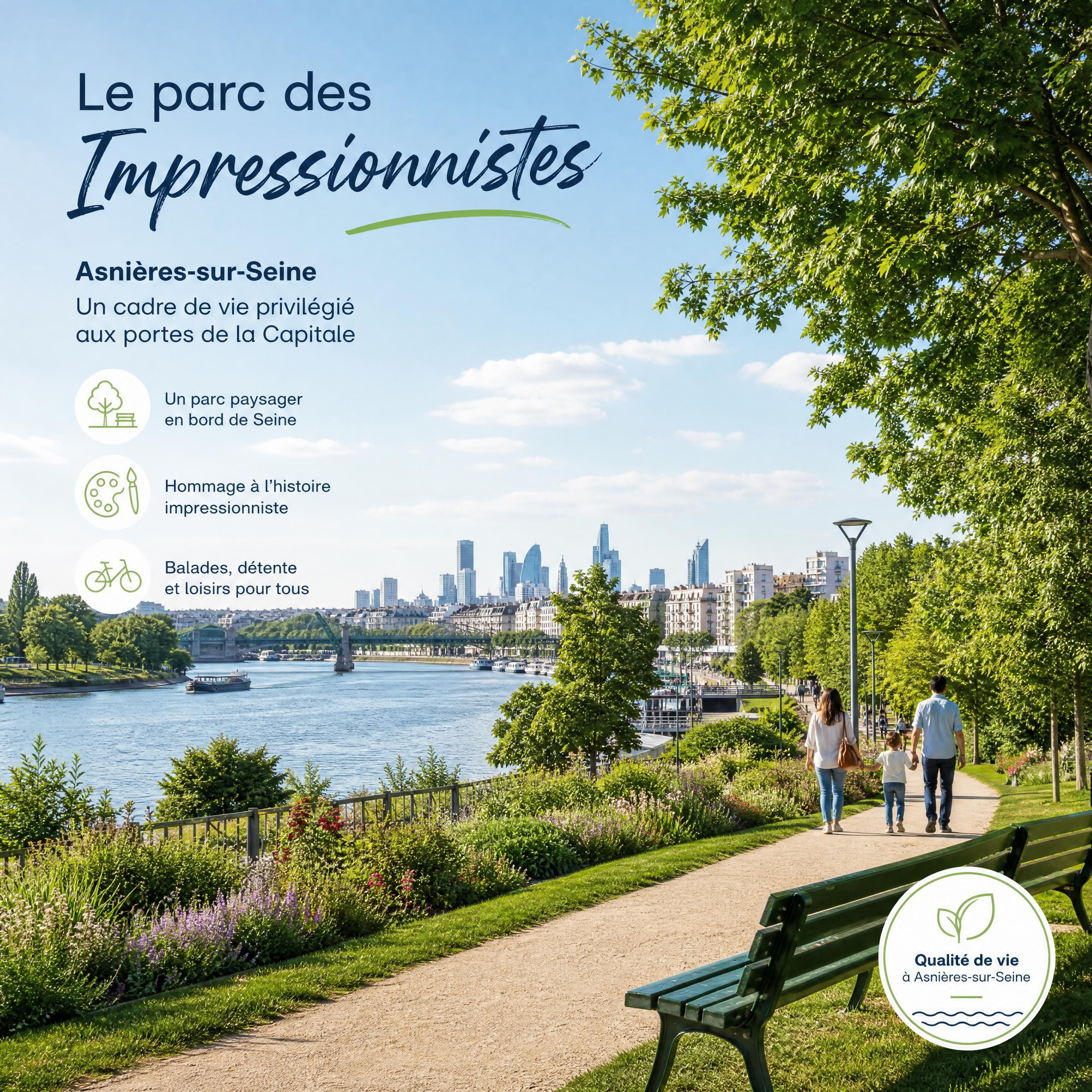 Vue panoramique du parc des Impressionnistes à Asnières-sur-Seine, symbole de la qualité de vie locale