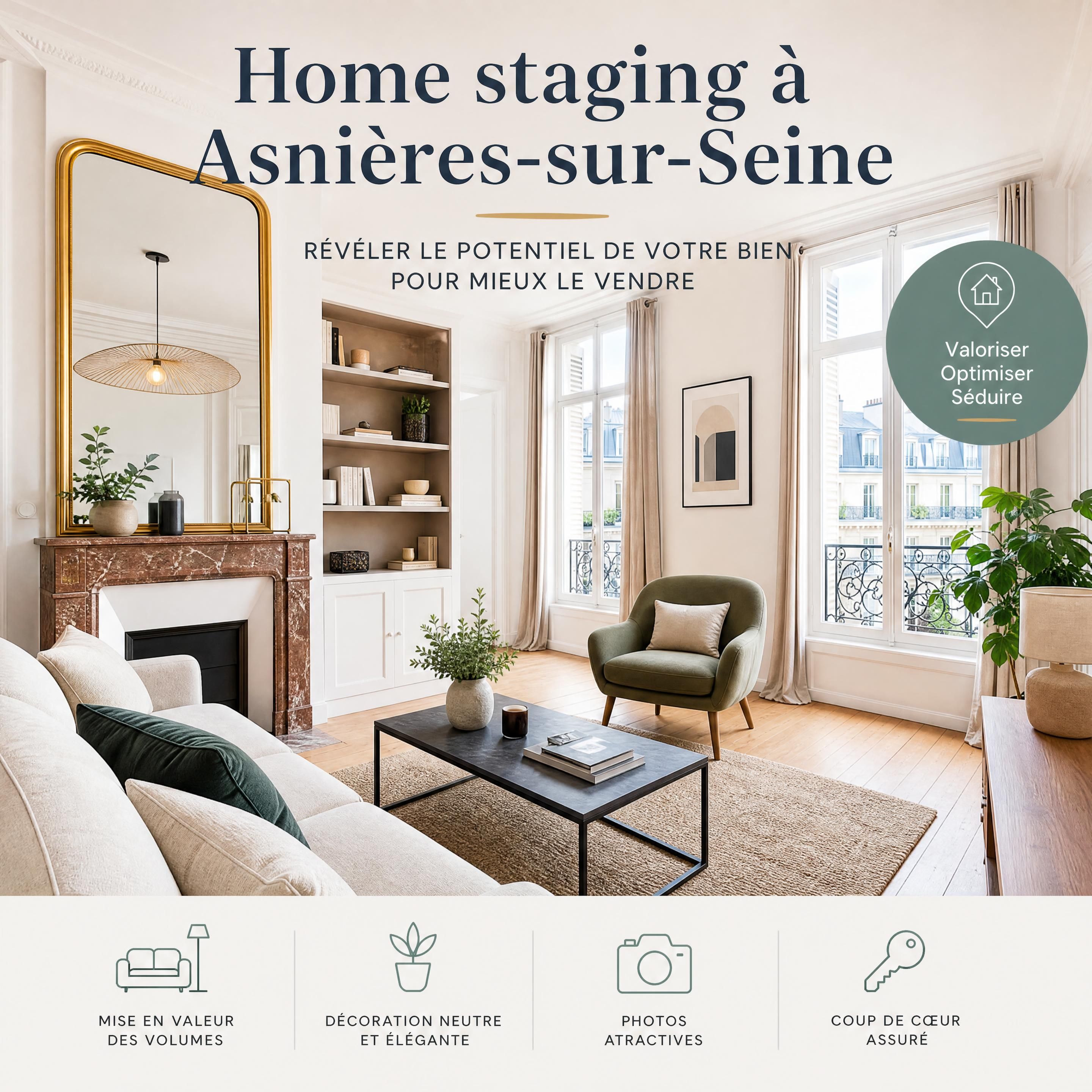 Salon d'un appartement de caractère optimisé par home staging à Asnières-sur-Seine