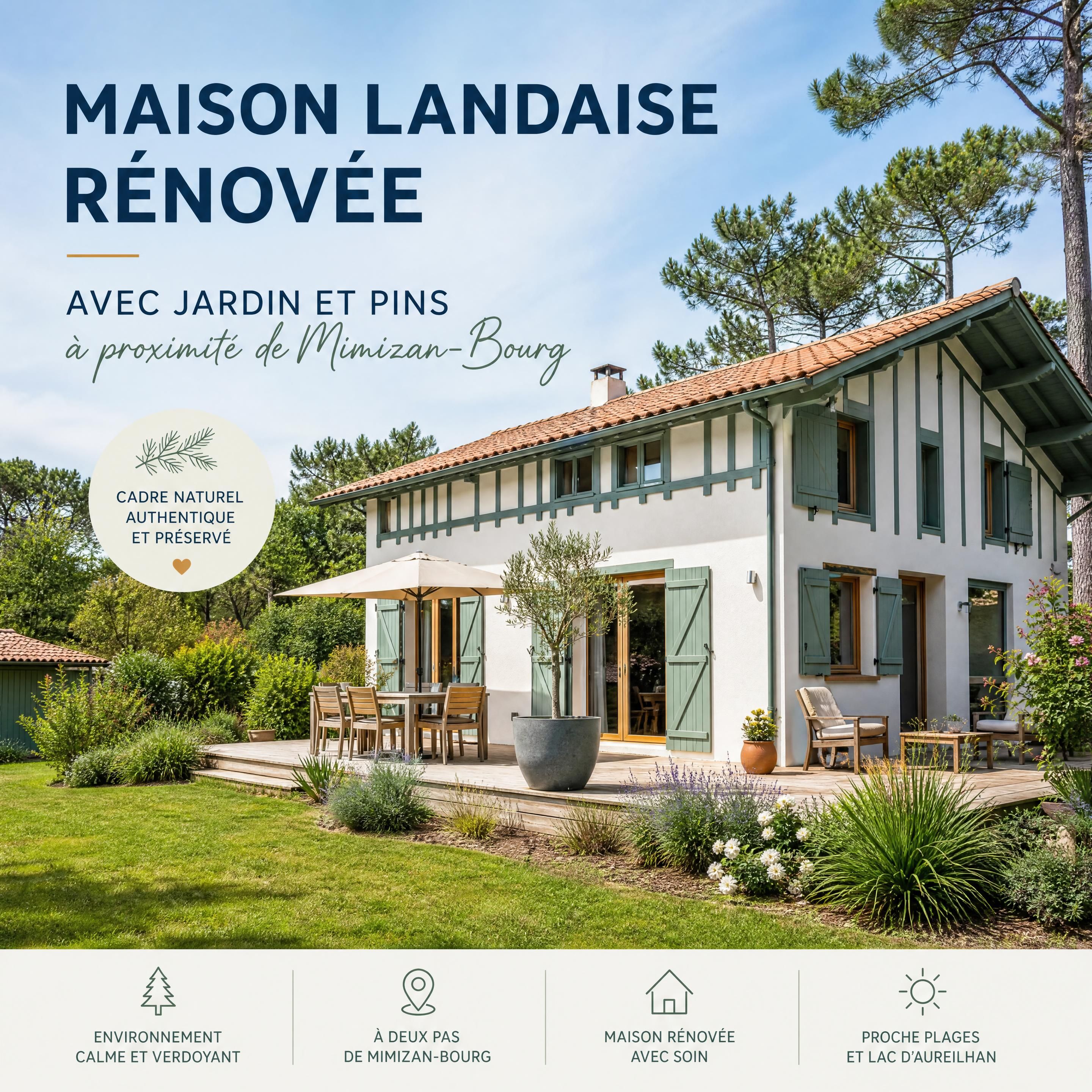 Maison landaise rénovée avec jardin et pins à proximité de Mimizan-Bourg — Olivier Roussel, conseiller immobilier IAD France à Mimizan (Landes, 40)