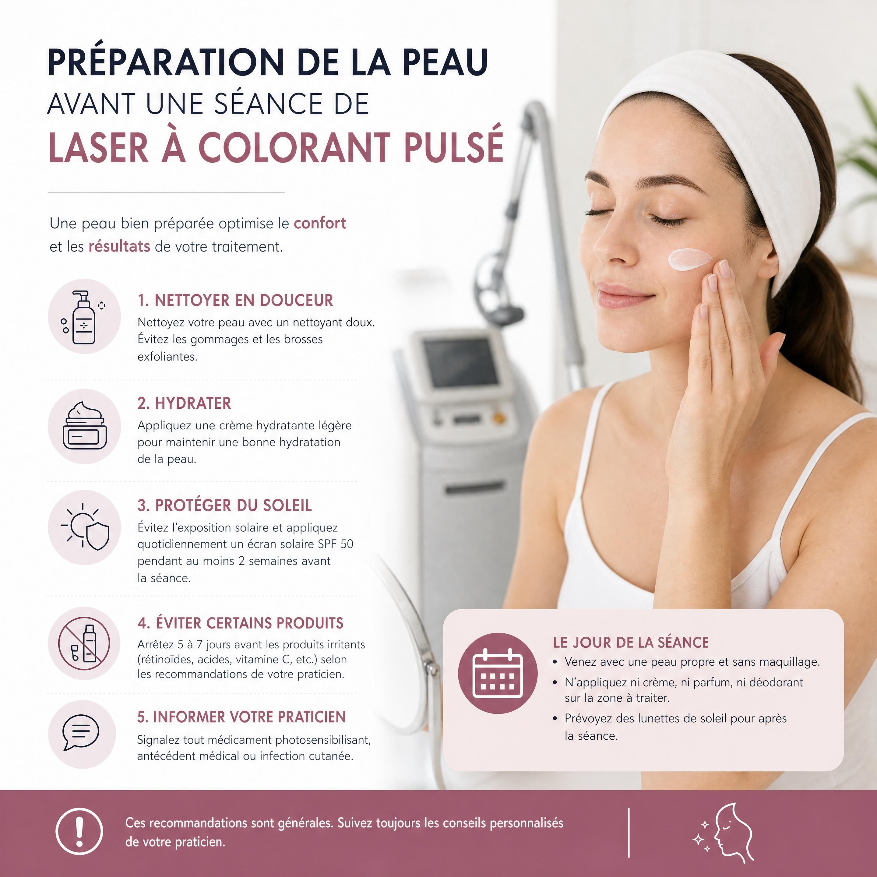 Préparation de la peau avant une séance de laser à colorant pulsé
