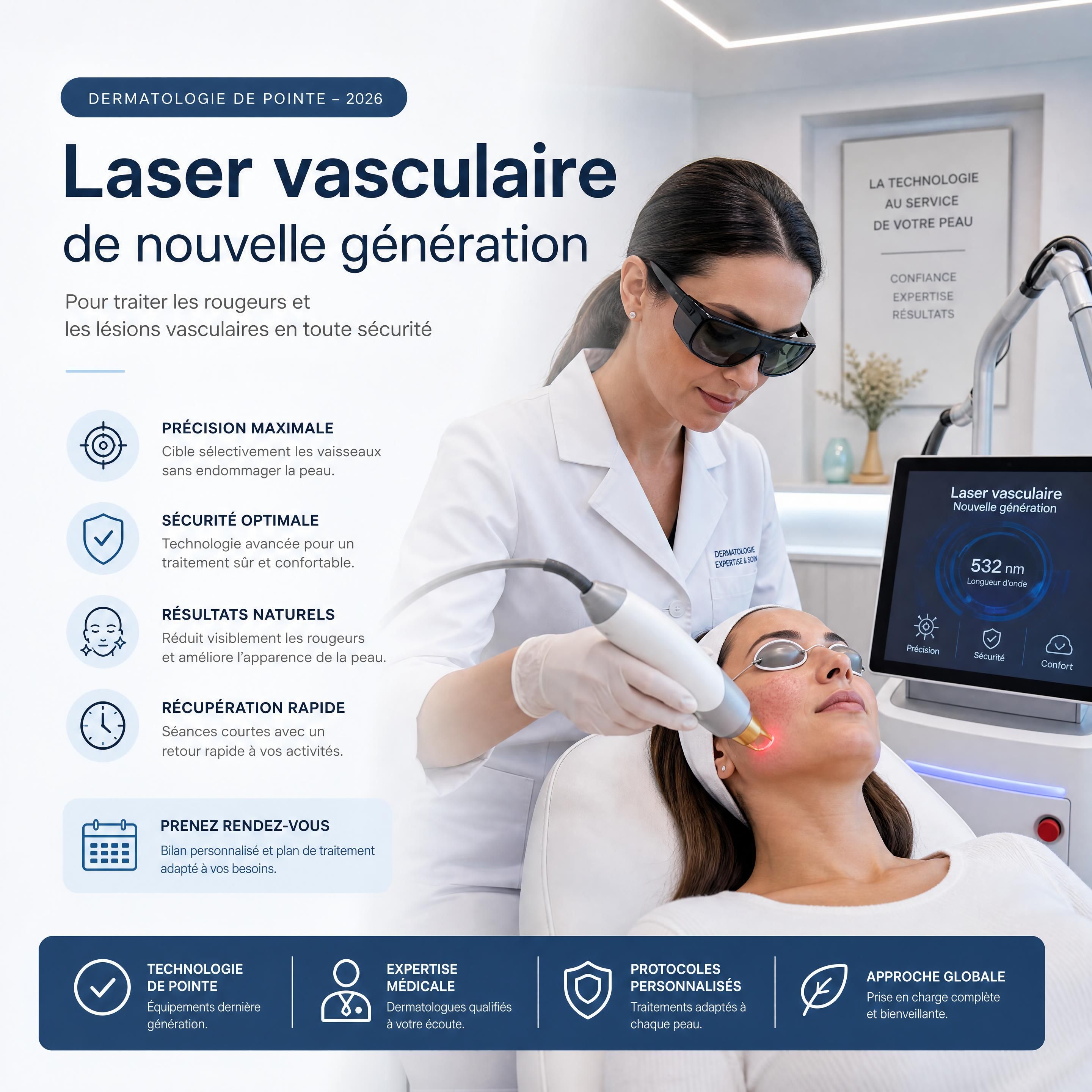 Consultation de dermatologie de pointe avec un appareil laser vasculaire moderne en 2026