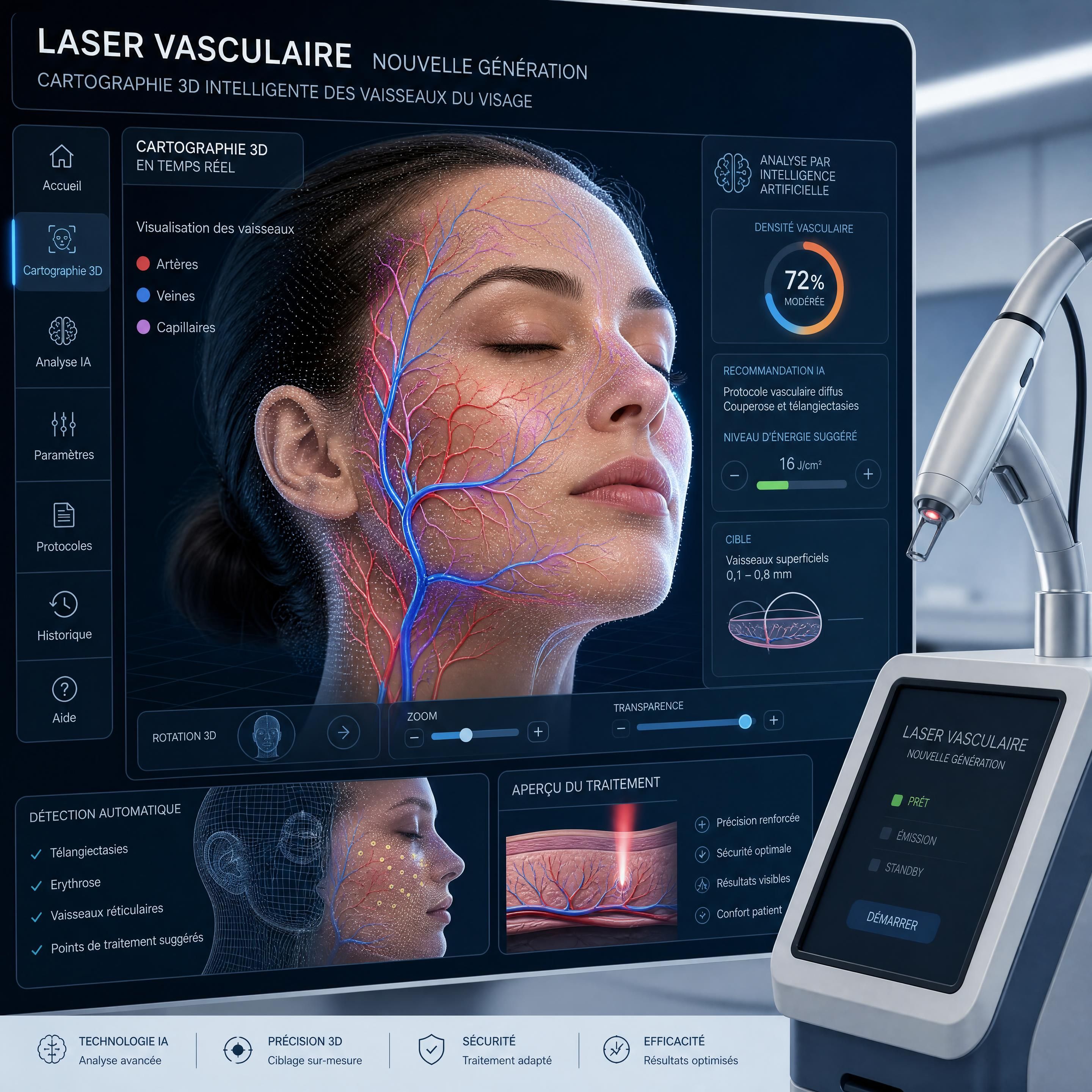Interface technologique d'un laser vasculaire du futur intégrant une cartographie 3D des vaisseaux sanguins du visage par intelligence artificielle