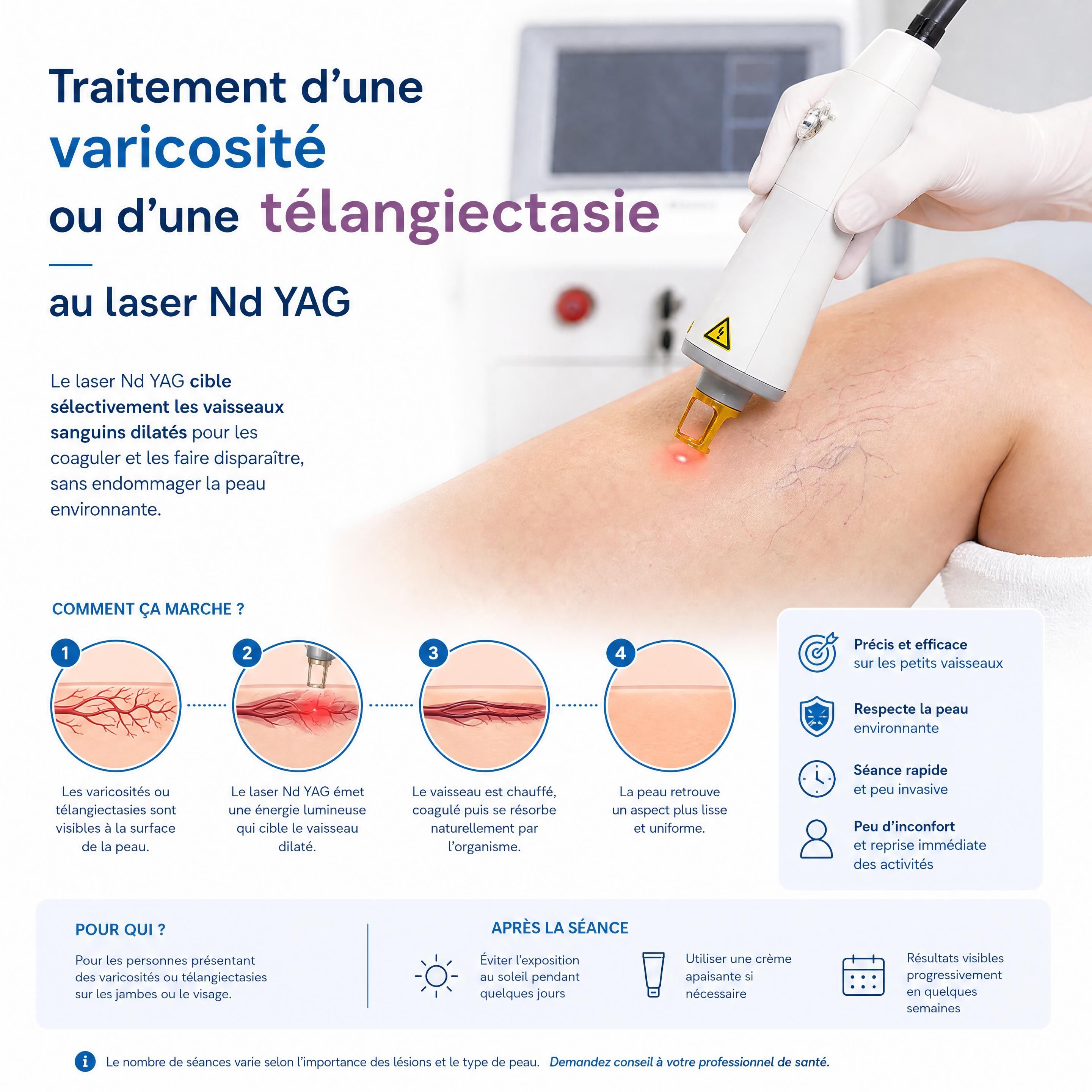 Traitement d'une varicosité ou d'une télangiectasie au laser Nd YAG