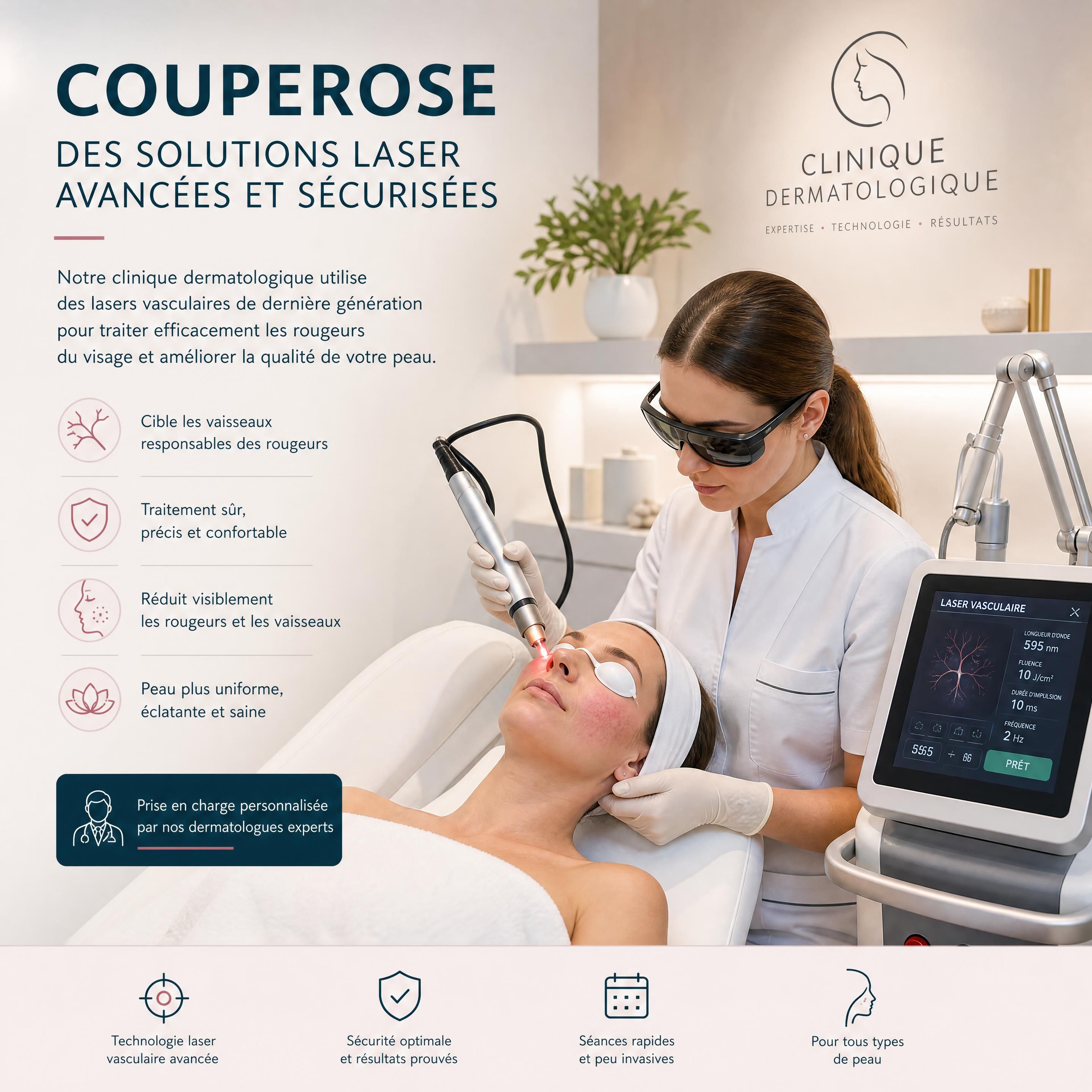 Clinique dermatologique moderne équipée de lasers vasculaires innovants pour le traitement de la couperose