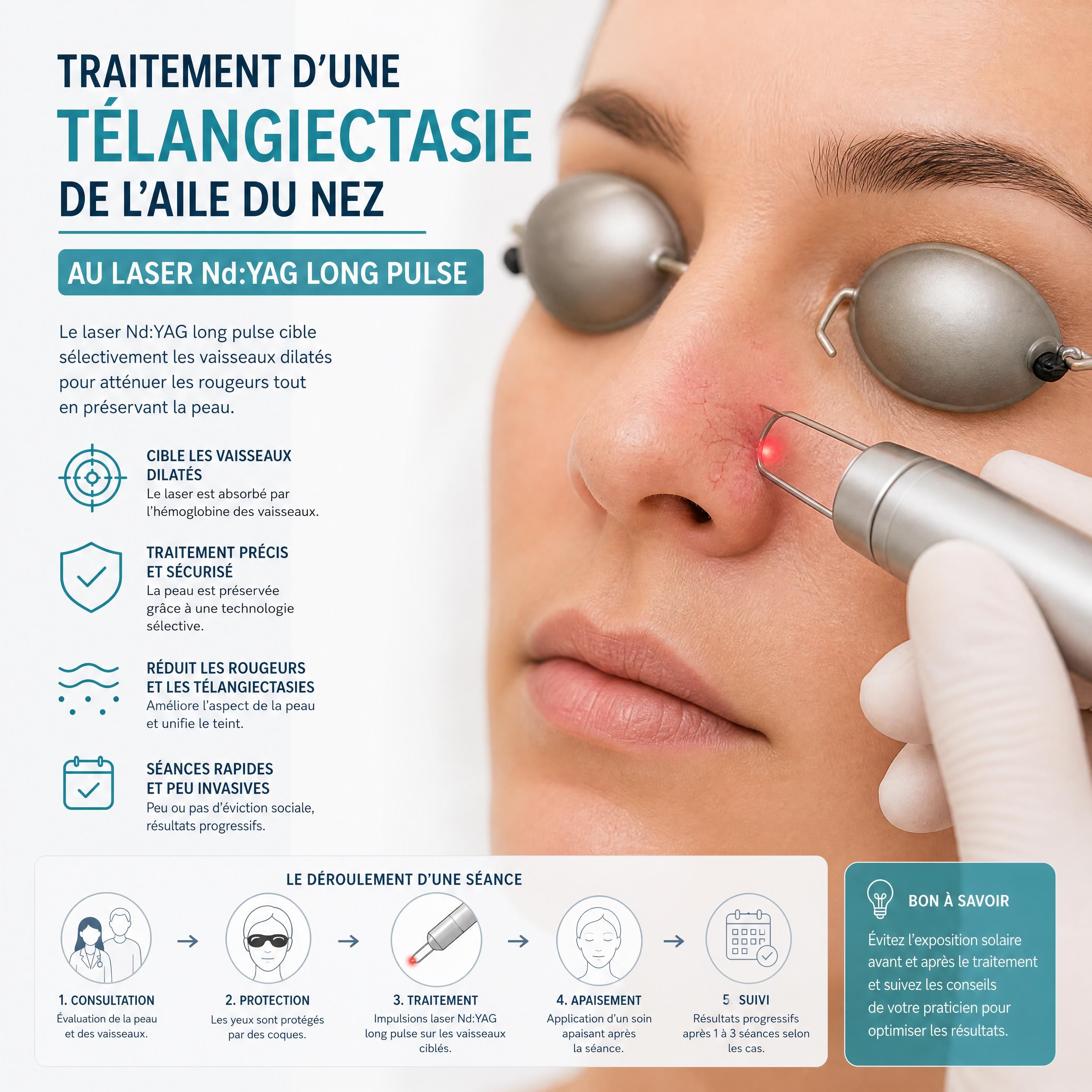Traitement d'une télangiectasie de l'aile du nez au laser Nd:YAG long pulse