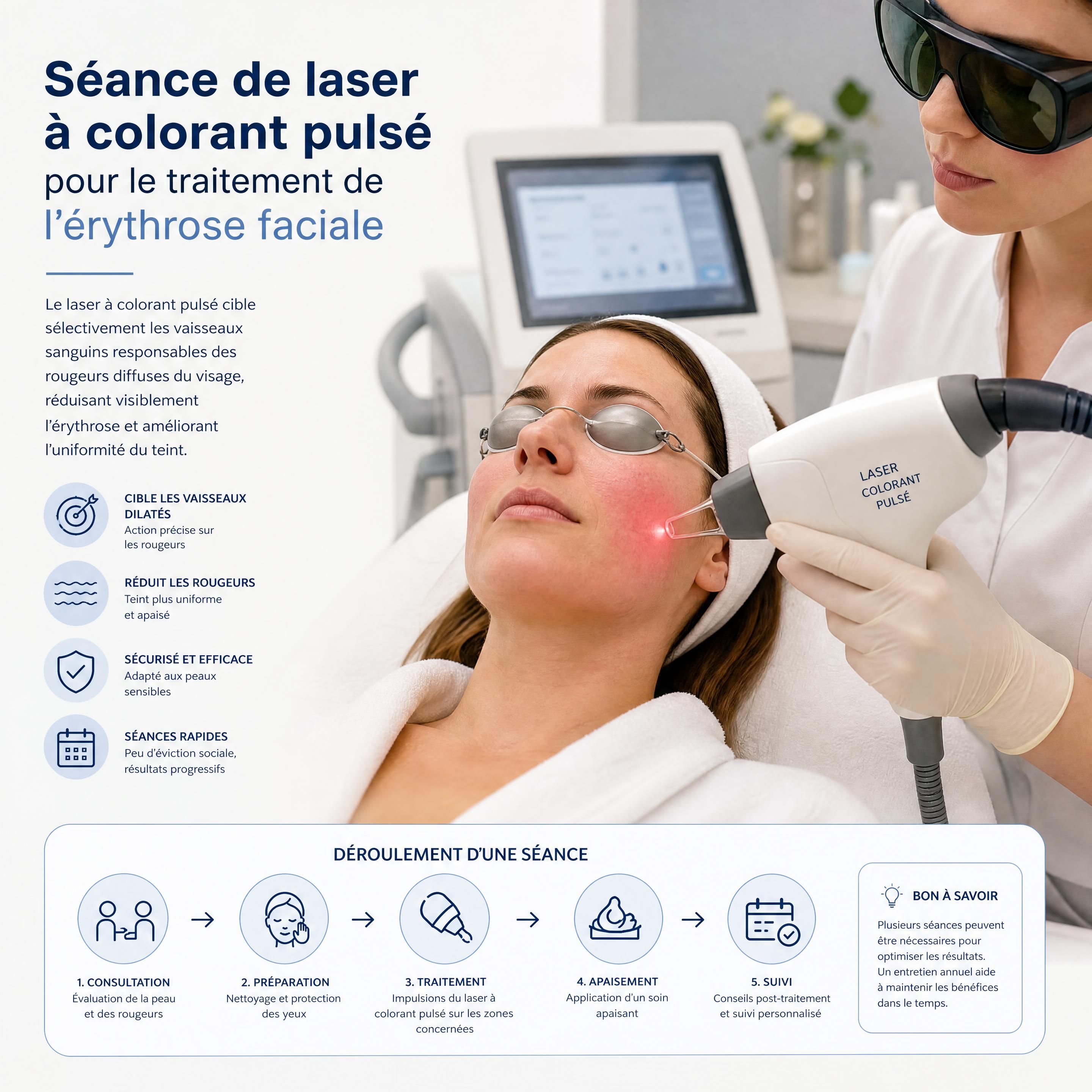 Séance de laser à colorant pulsé pour le traitement de l'érythrose faciale