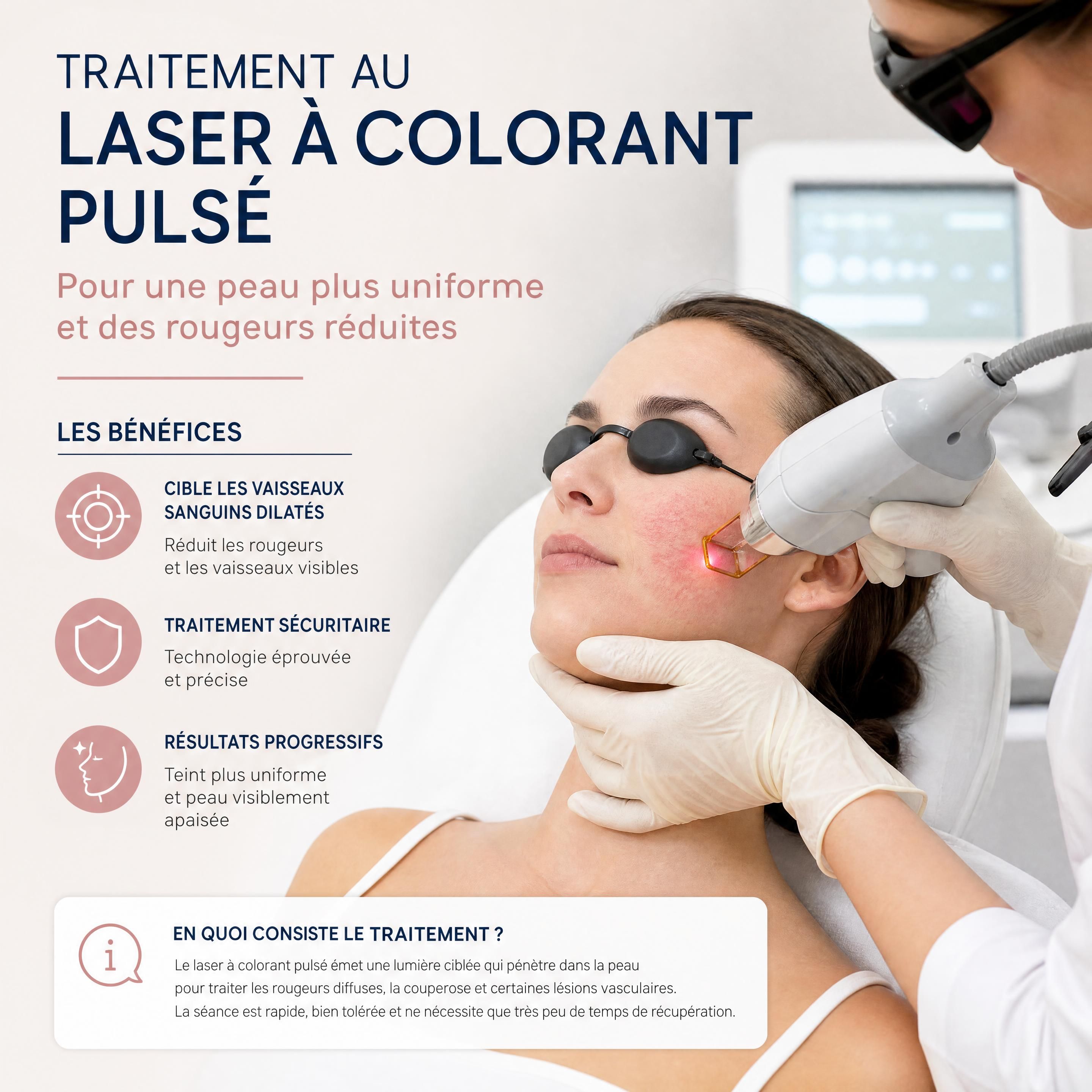 Séance de traitement au laser à colorant pulsé sur les joues d'un patient