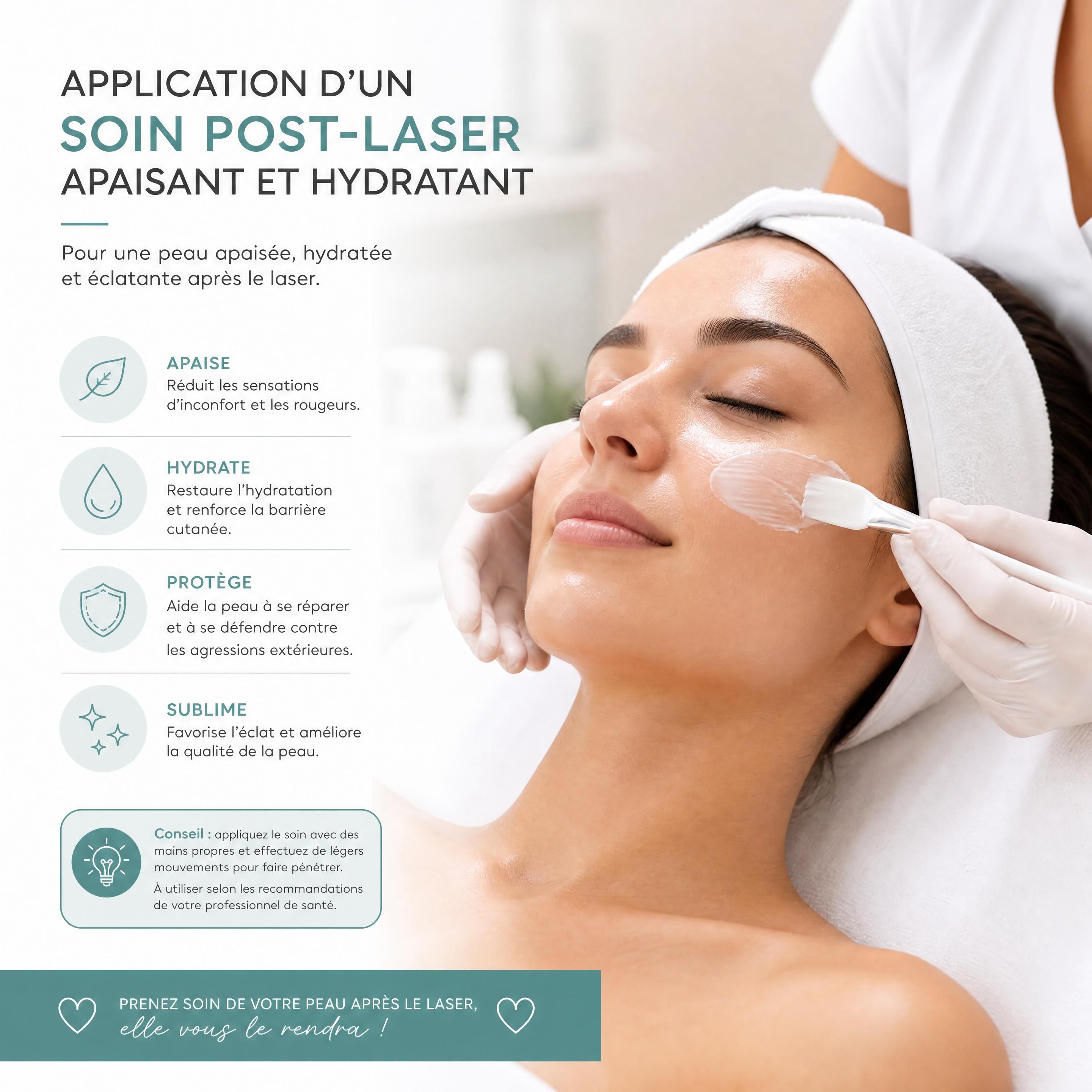 Application d'un soin post-laser apaisant et hydratant sur la peau