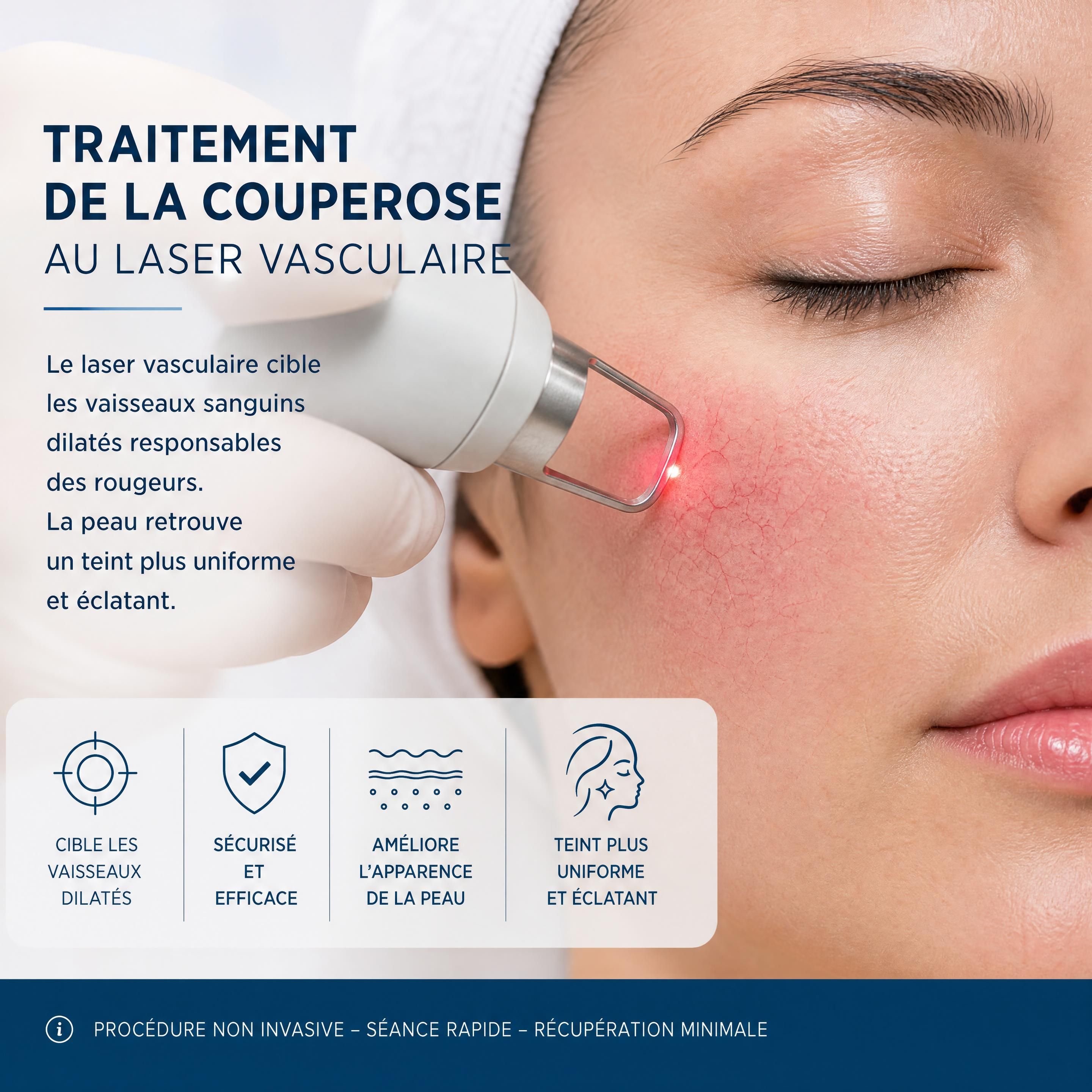 Gros plan sur un traitement de la couperose du visage avec un laser vasculaire