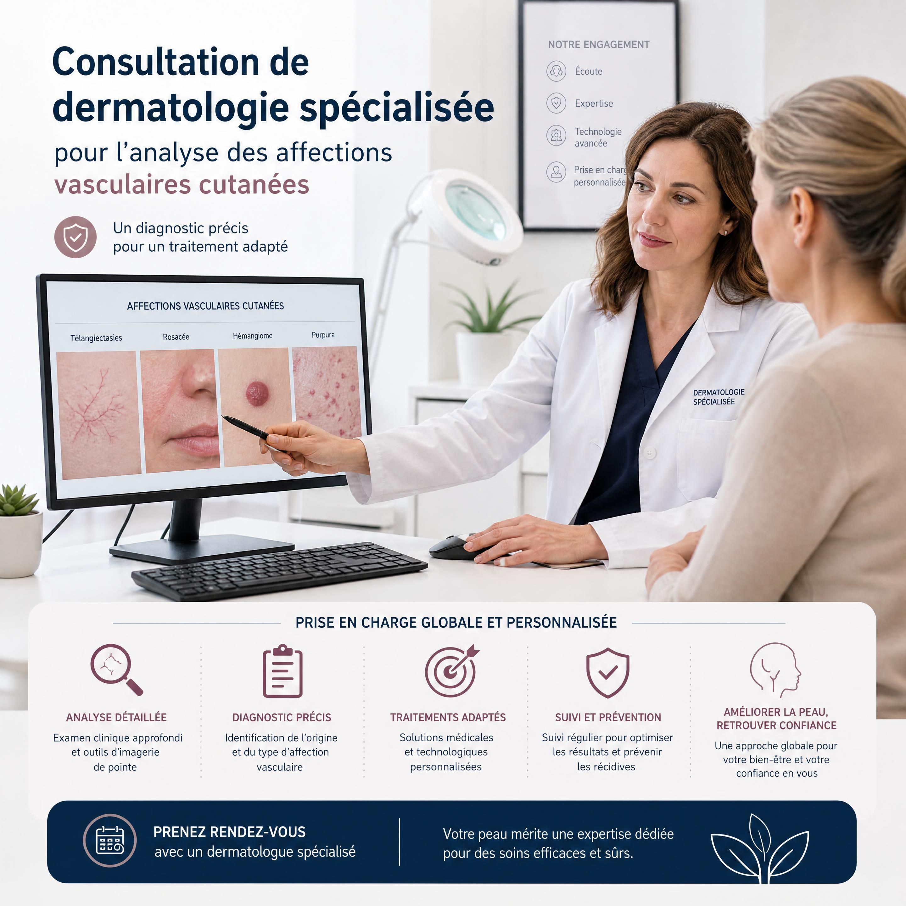Consultation de dermatologie spécialisée pour l'analyse des affections vasculaires cutanées