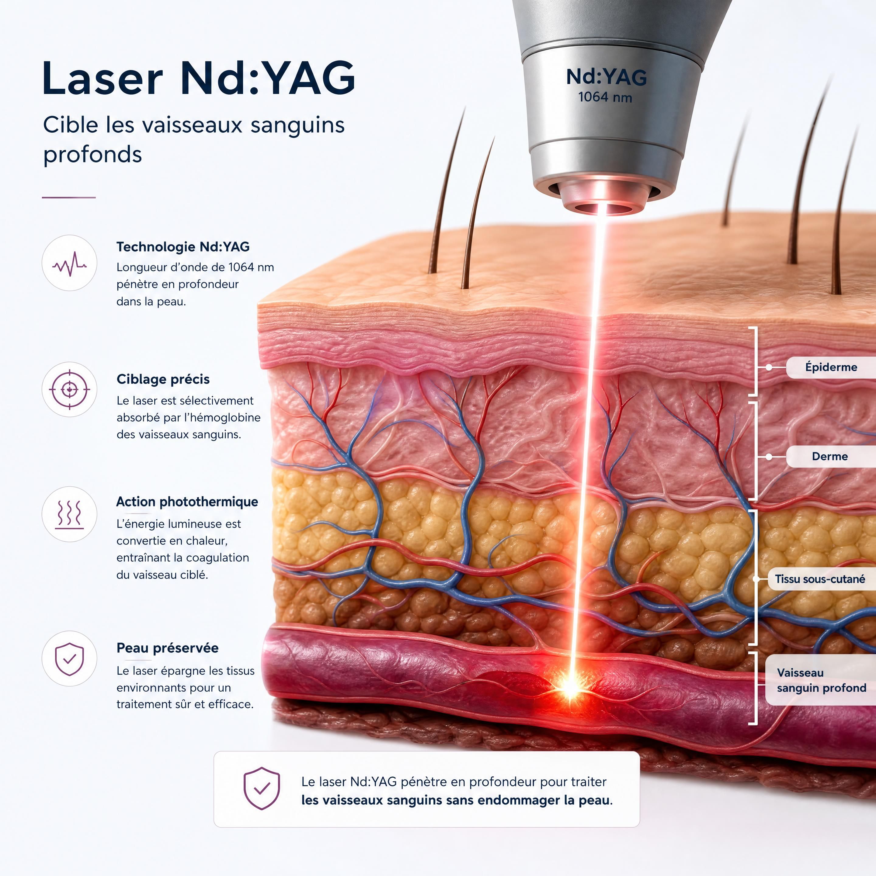Visualisation d'un vaisseau sanguin profond ciblé par le laser Nd:YAG