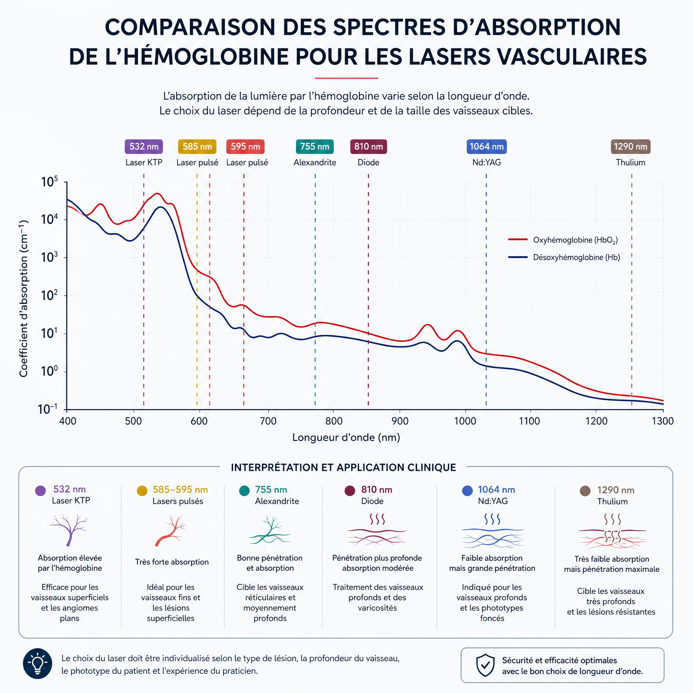 Comparaison des spectres d'absorption de l'hémoglobine pour les lasers vasculaires