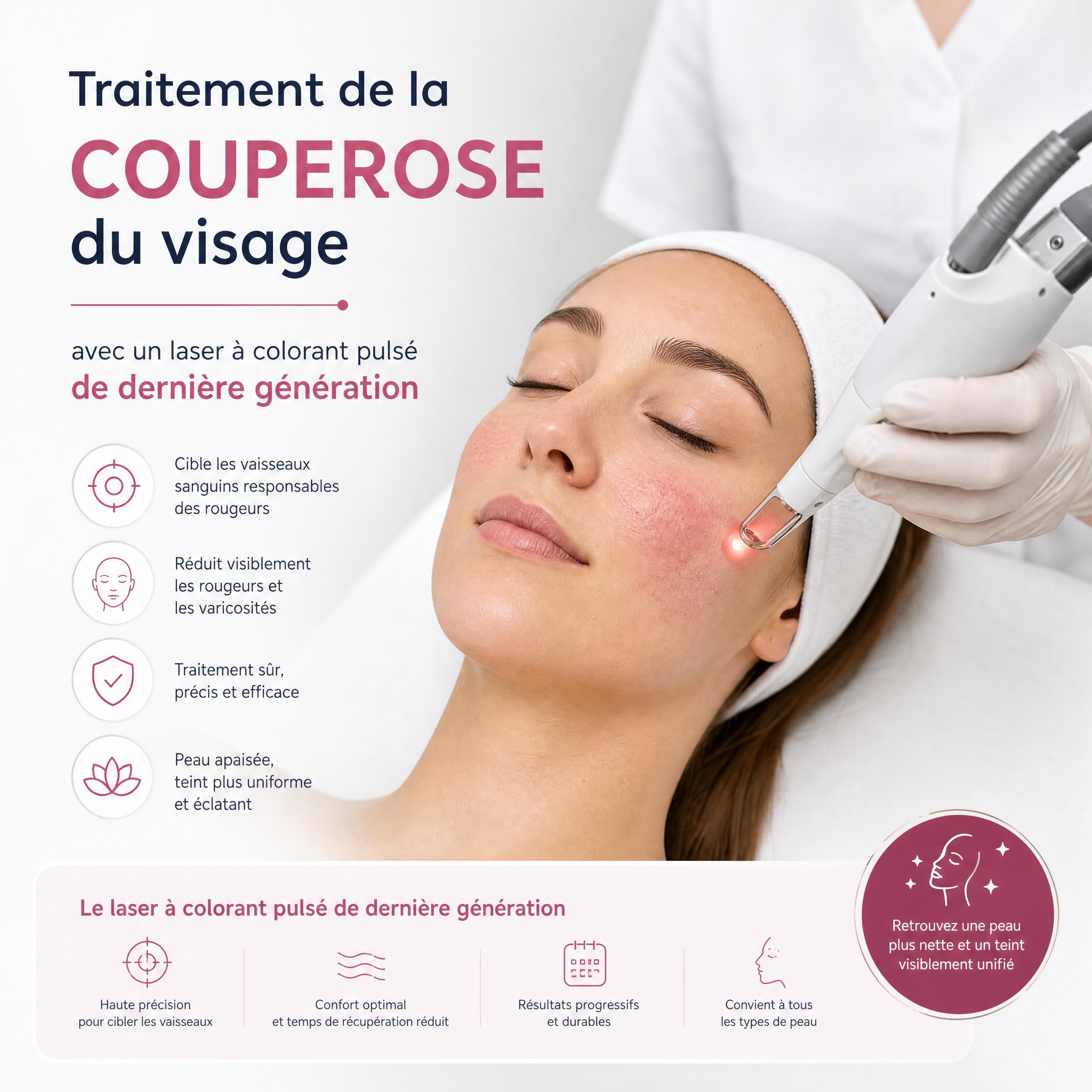 Traitement de la couperose du visage avec un laser à colorant pulsé de dernière génération