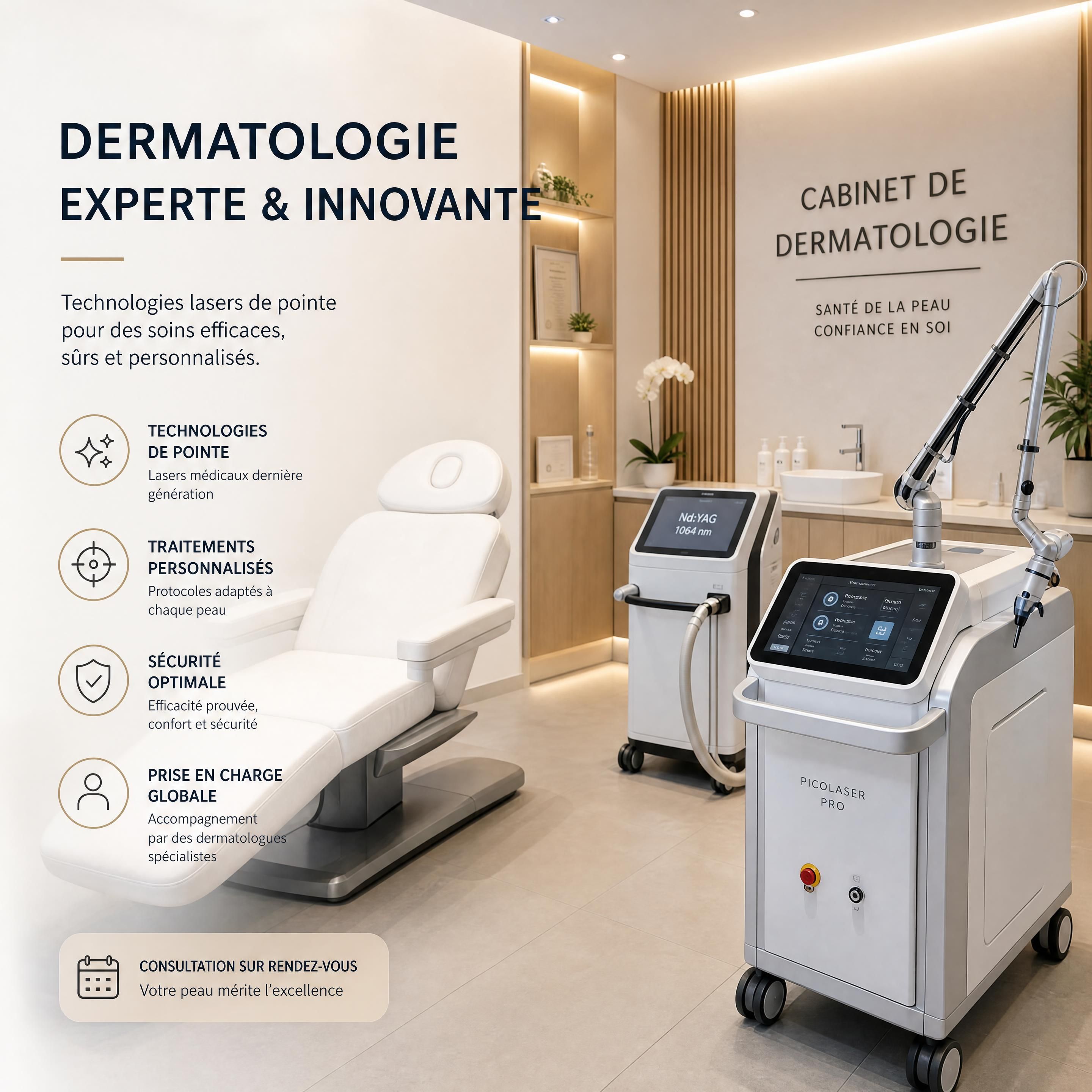 Cabinet de dermatologie moderne équipé de technologies lasers de pointe