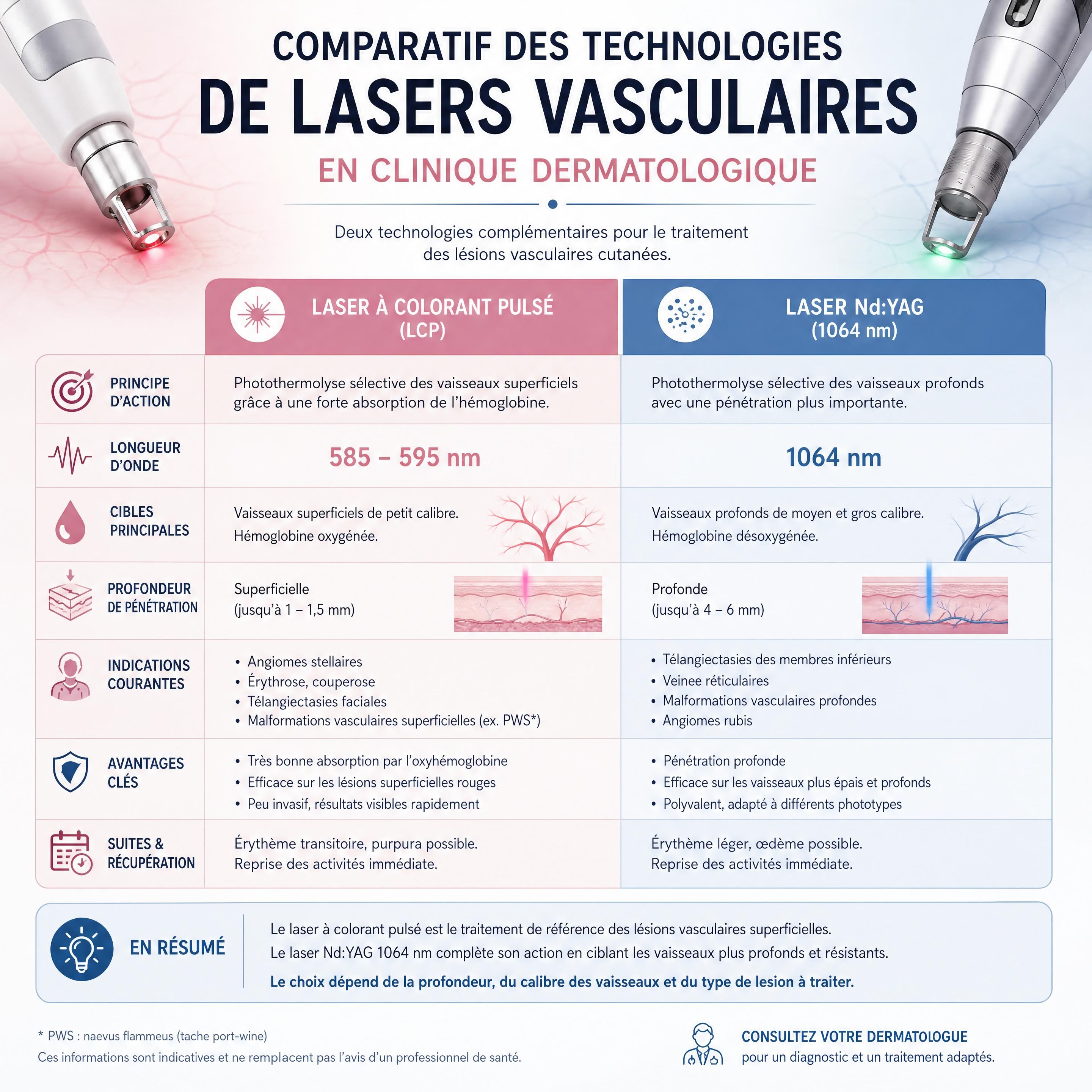 Comparatif des technologies de lasers vasculaires en clinique dermatologique : Laser à colorant pulsé et Nd:YAG