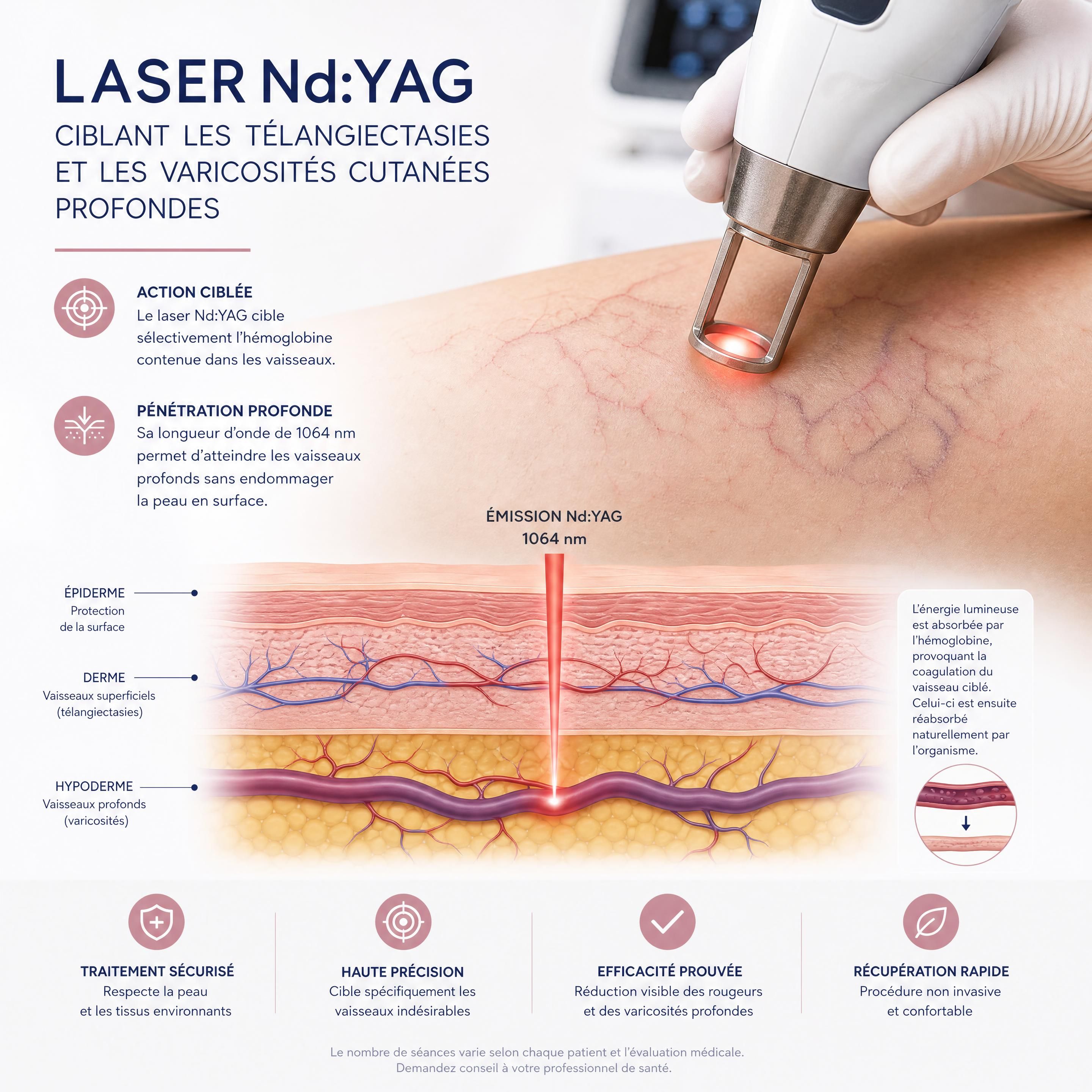 Laser NdYAG ciblant les télangiectasies et les varicosités cutanées profondes