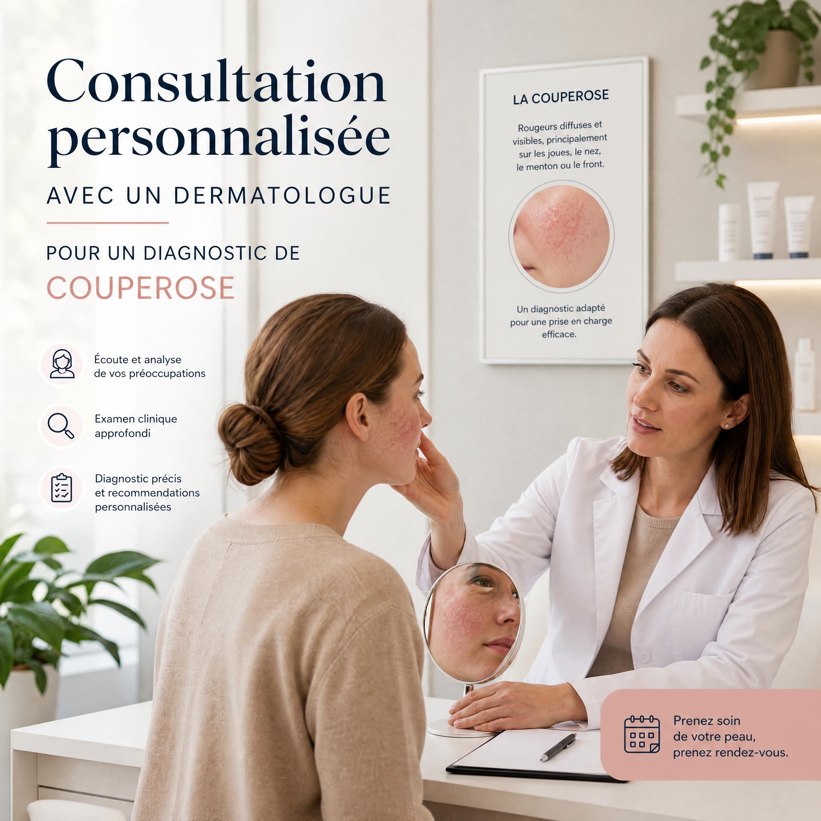 Consultation personnalisée avec un dermatologue pour un diagnostic de couperose