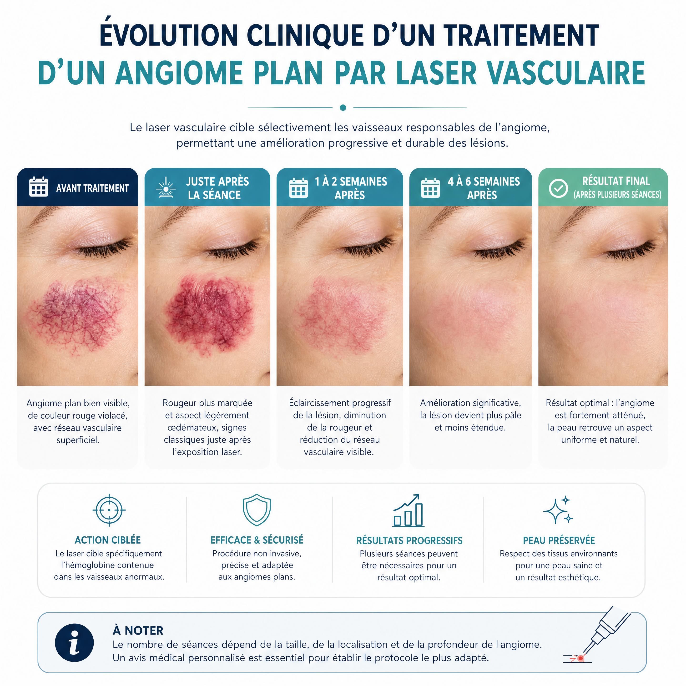 Évolution clinique d'un traitement d'un angiome plan par laser vasculaire