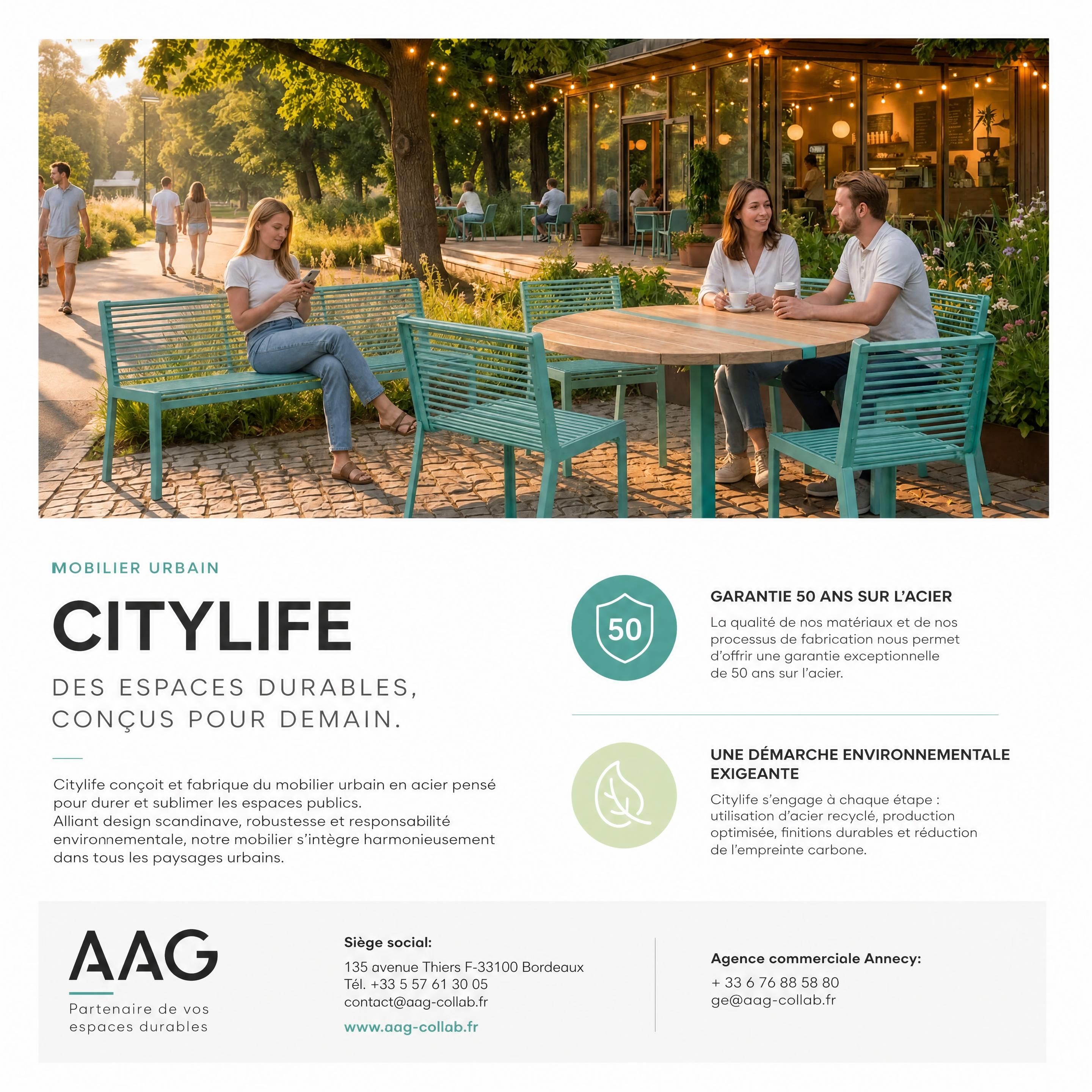 Image originale du banc HULDA en mobilier urbain Citylife, à utiliser en première page sans modification