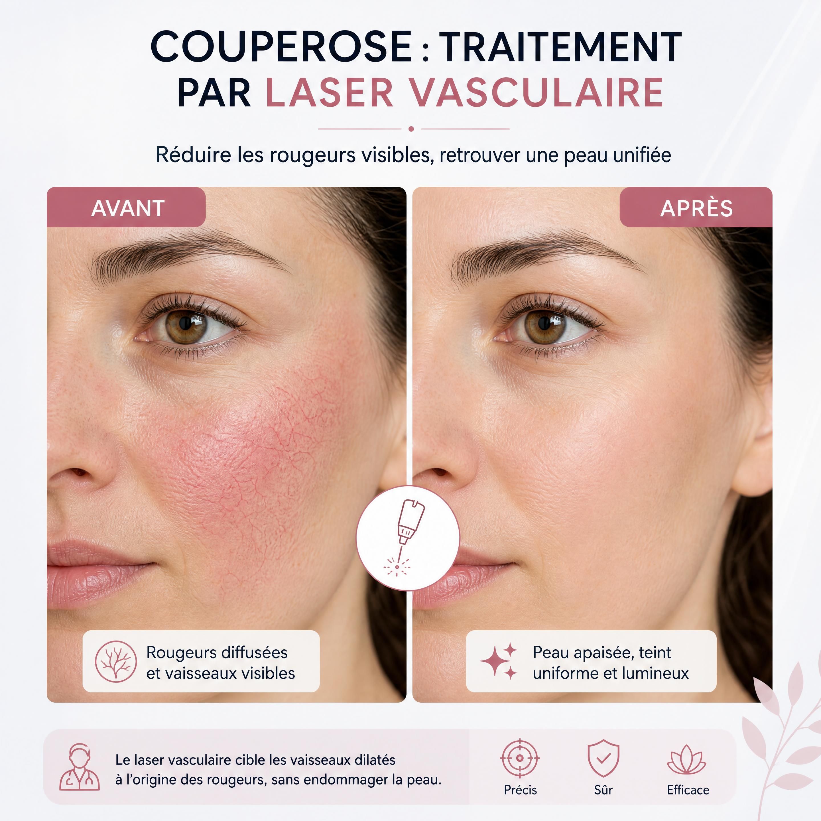 Avant-après d'un traitement de la couperose par laser vasculaire
