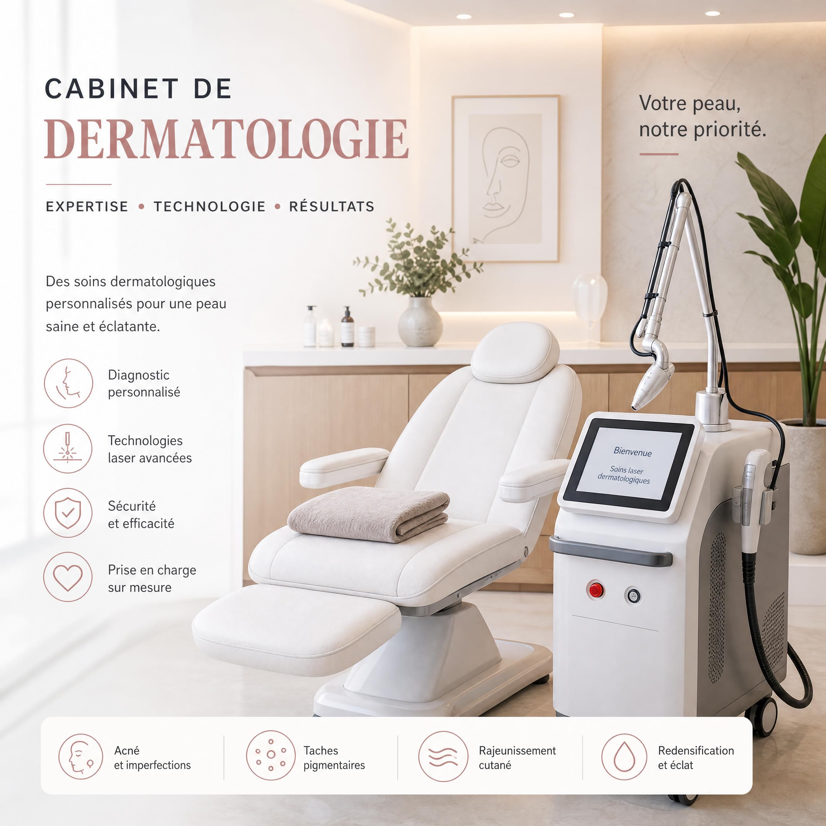 Cabinet de dermatologie moderne avec matériel laser professionnel