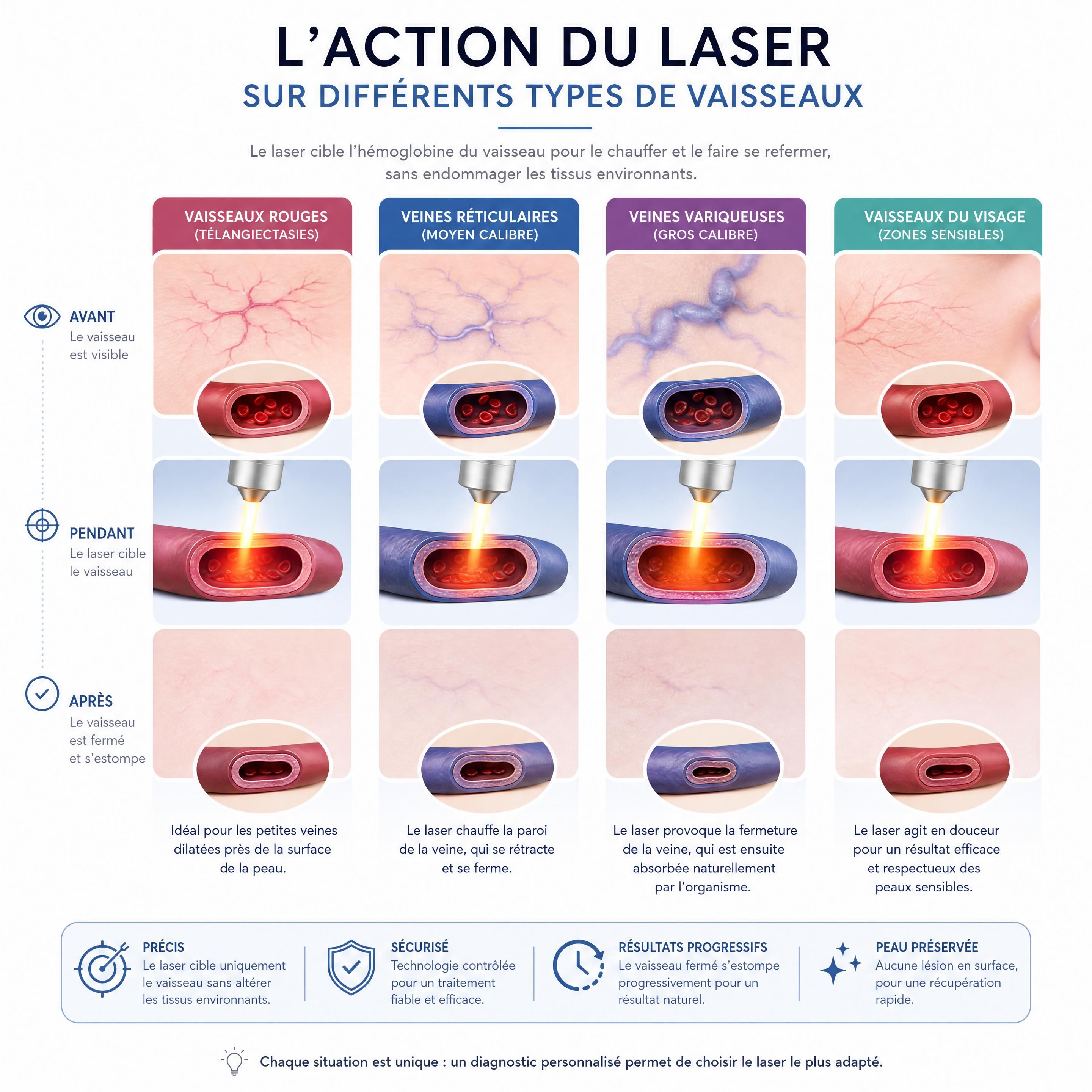 Illustration comparant l'action du laser sur différents types de vaisseaux