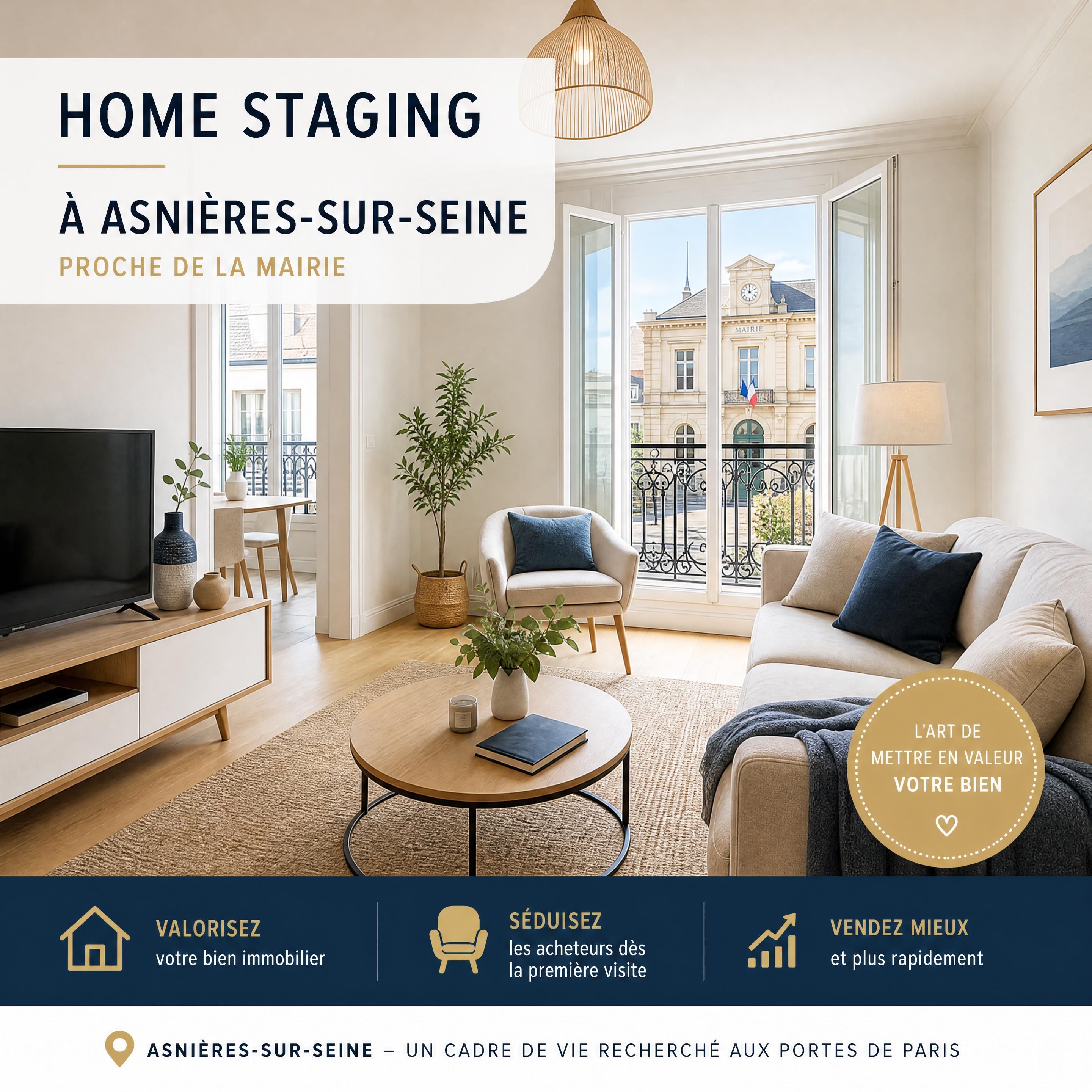 Salon lumineux et optimisé en home staging dans un appartement à Asnières-sur-Seine proche de la mairie