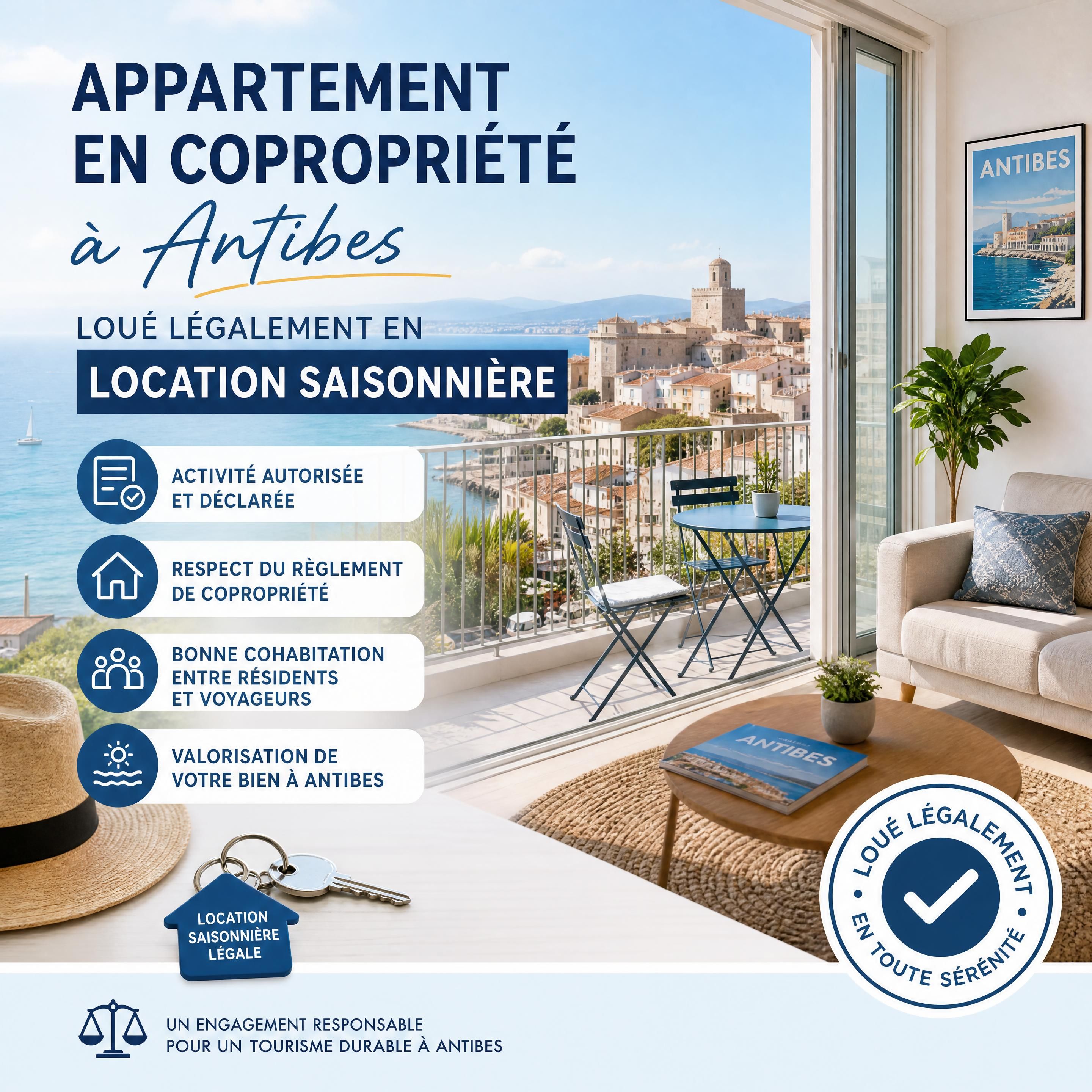 appartement en copropriété à Antibes loué légalement en location saisonnière