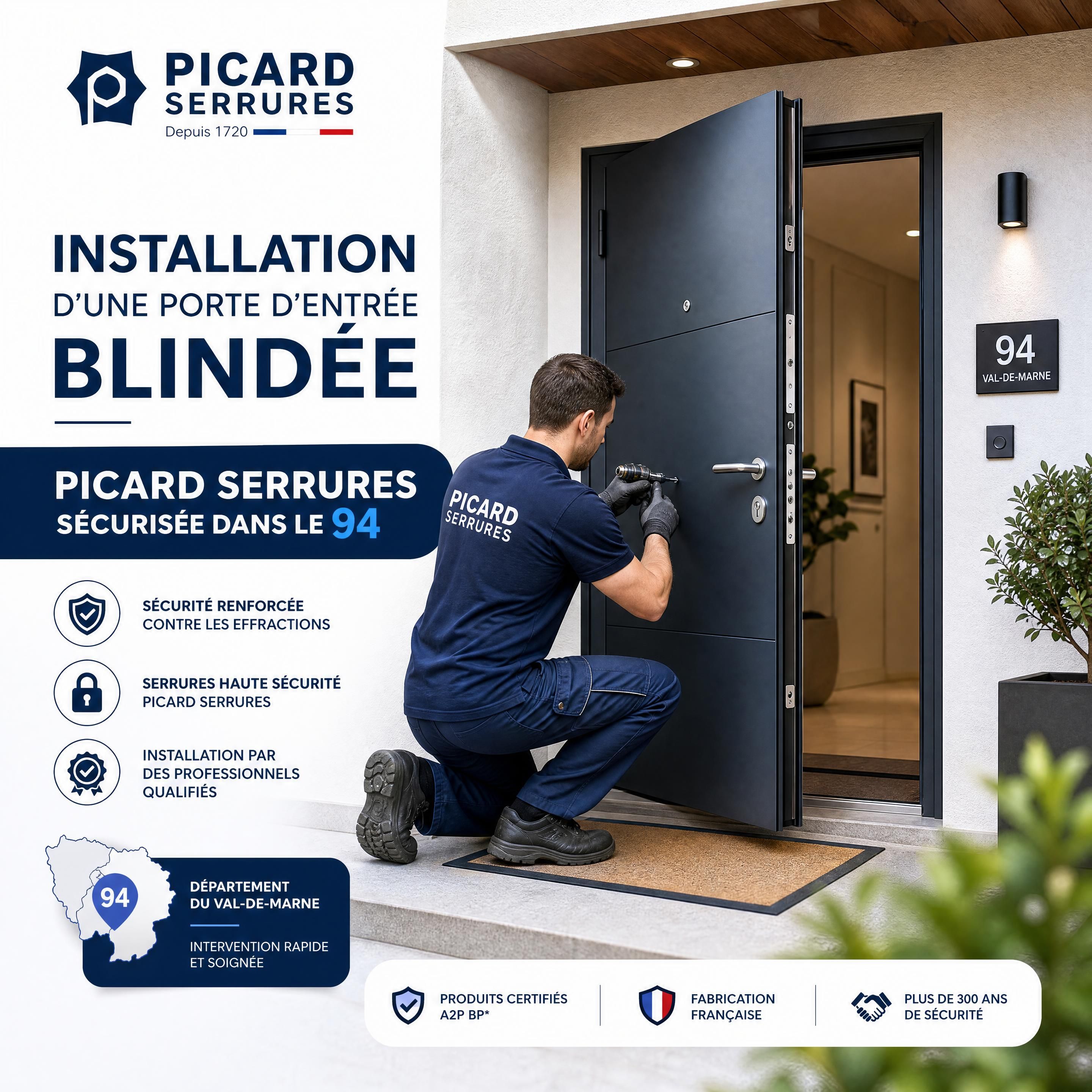 Installation d'une porte d'entr&eacute;e blind&eacute;e Picard Serrures s&eacute;curis&eacute;e dans le 94