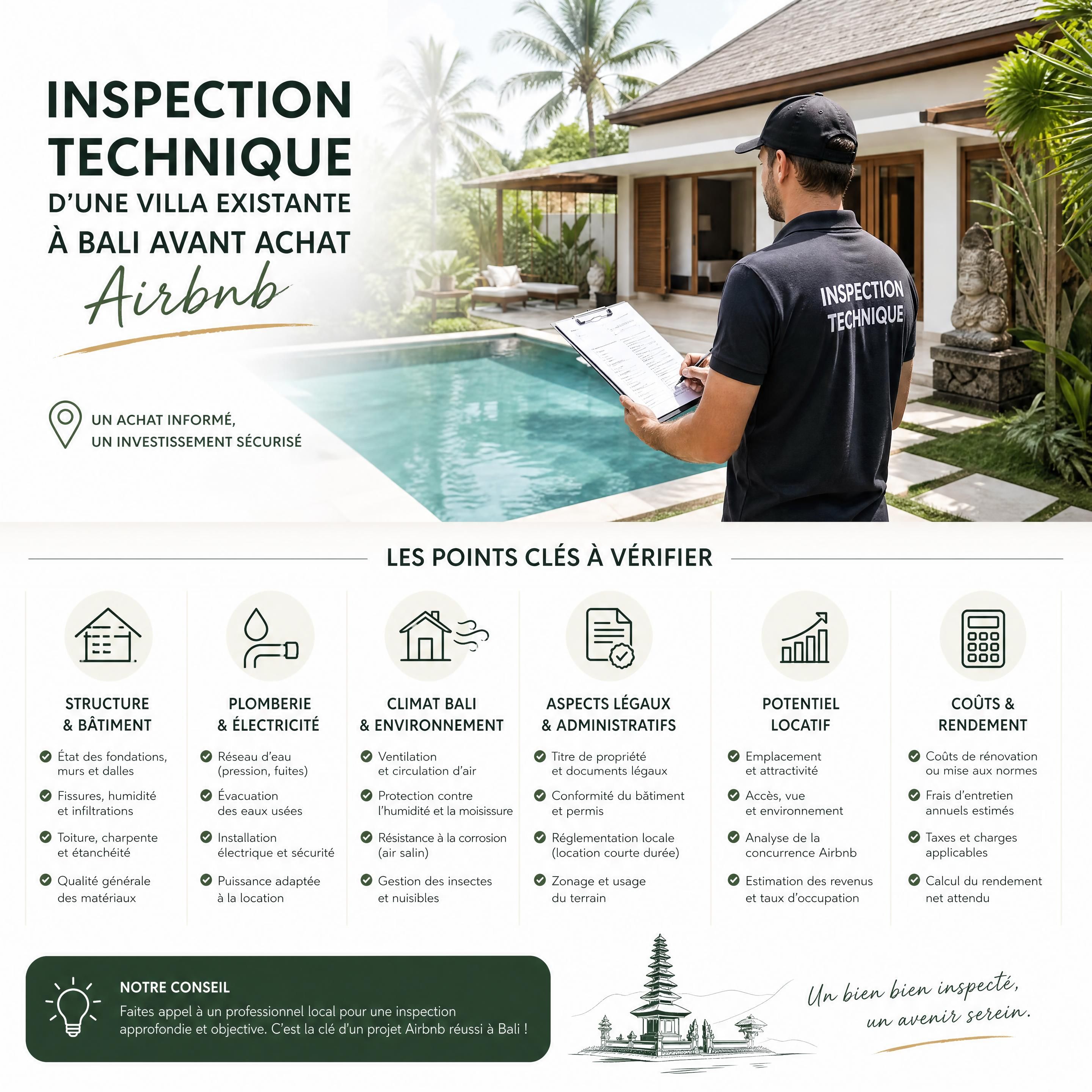Inspection technique d’une villa existante à Bali avant achat Airbnb
