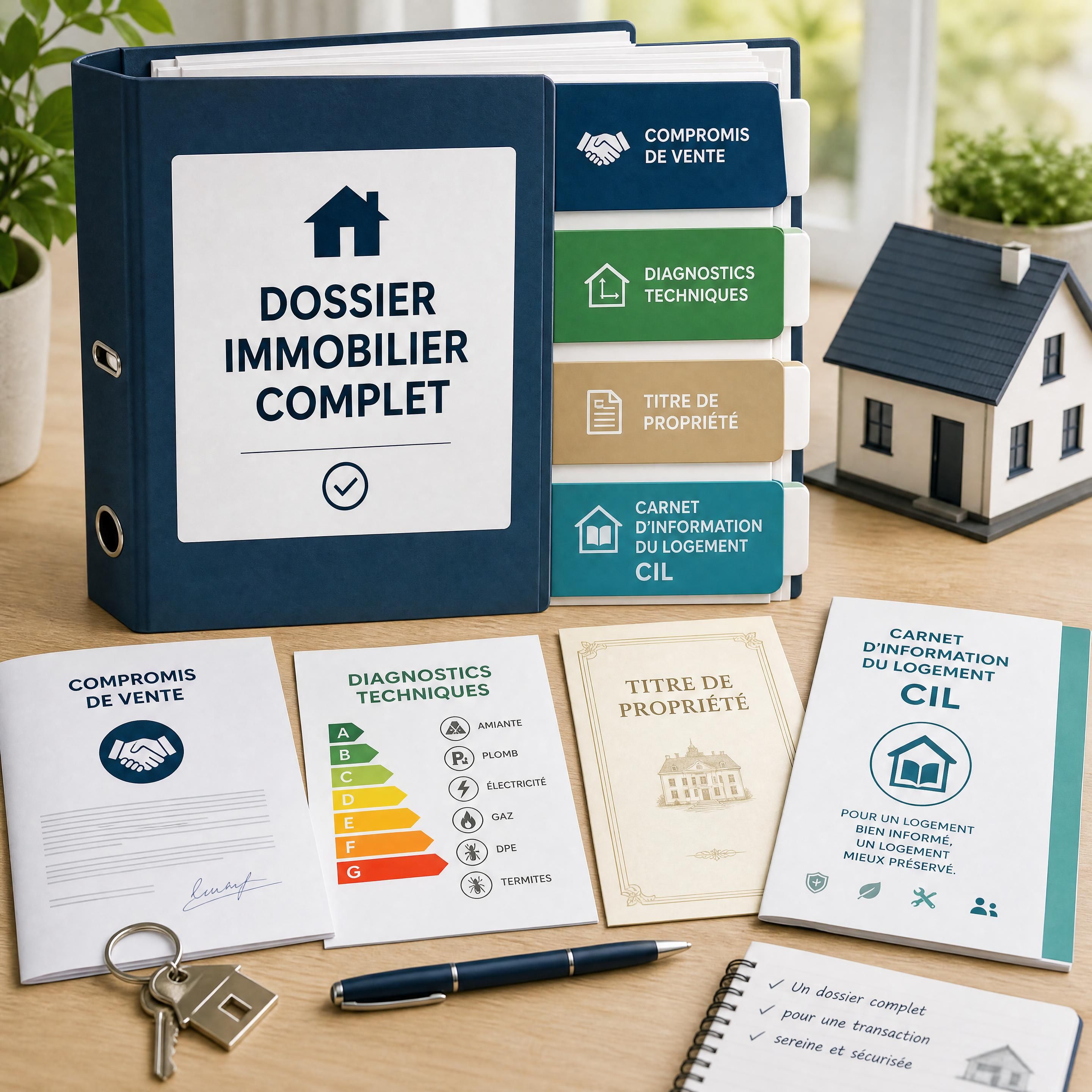dossier immobilier complet avec compromis de vente, diagnostics techniques, titre de propriété et Carnet d’Information du Logement CIL