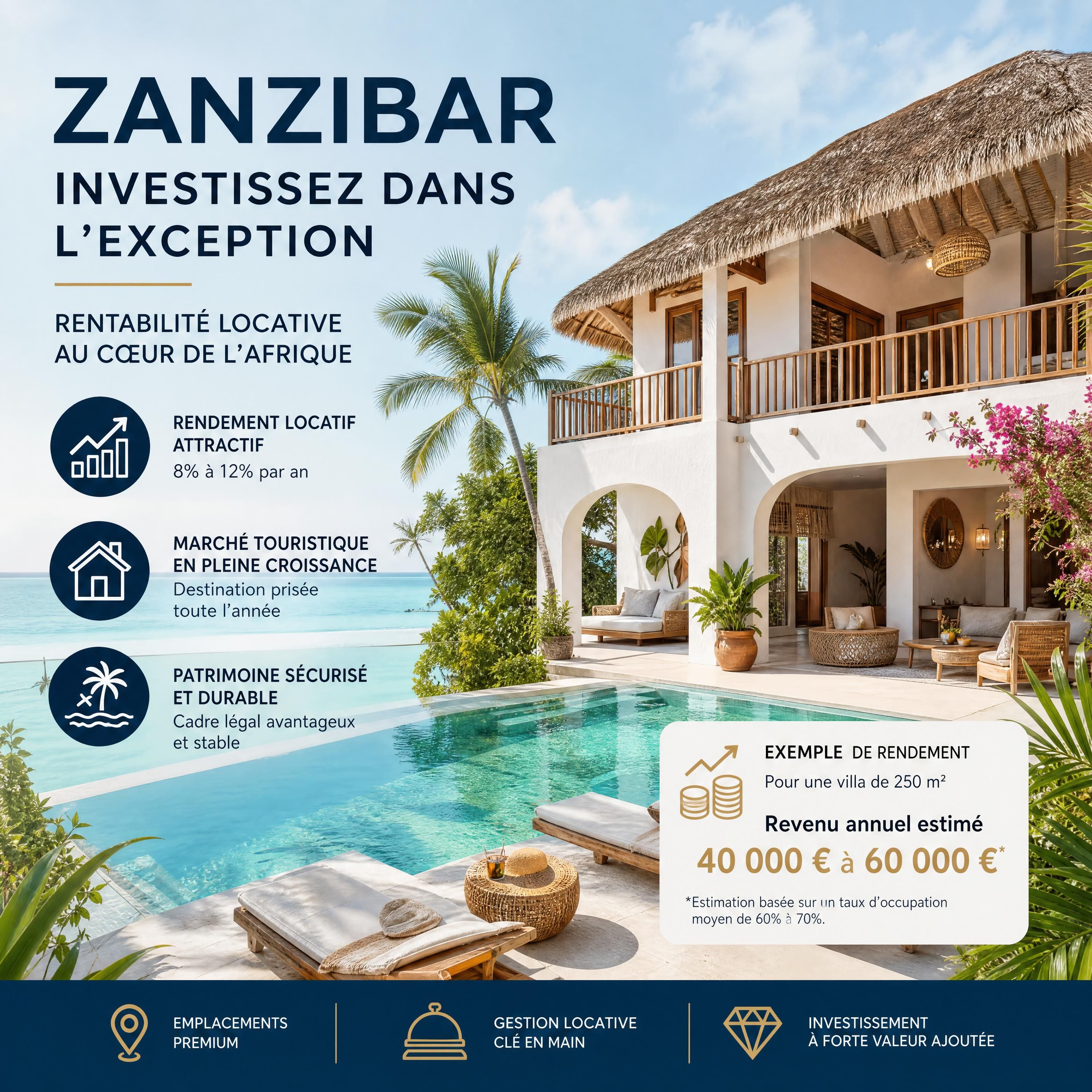 villa de location saisonnière à Zanzibar illustrant le rendement locatif Afrique