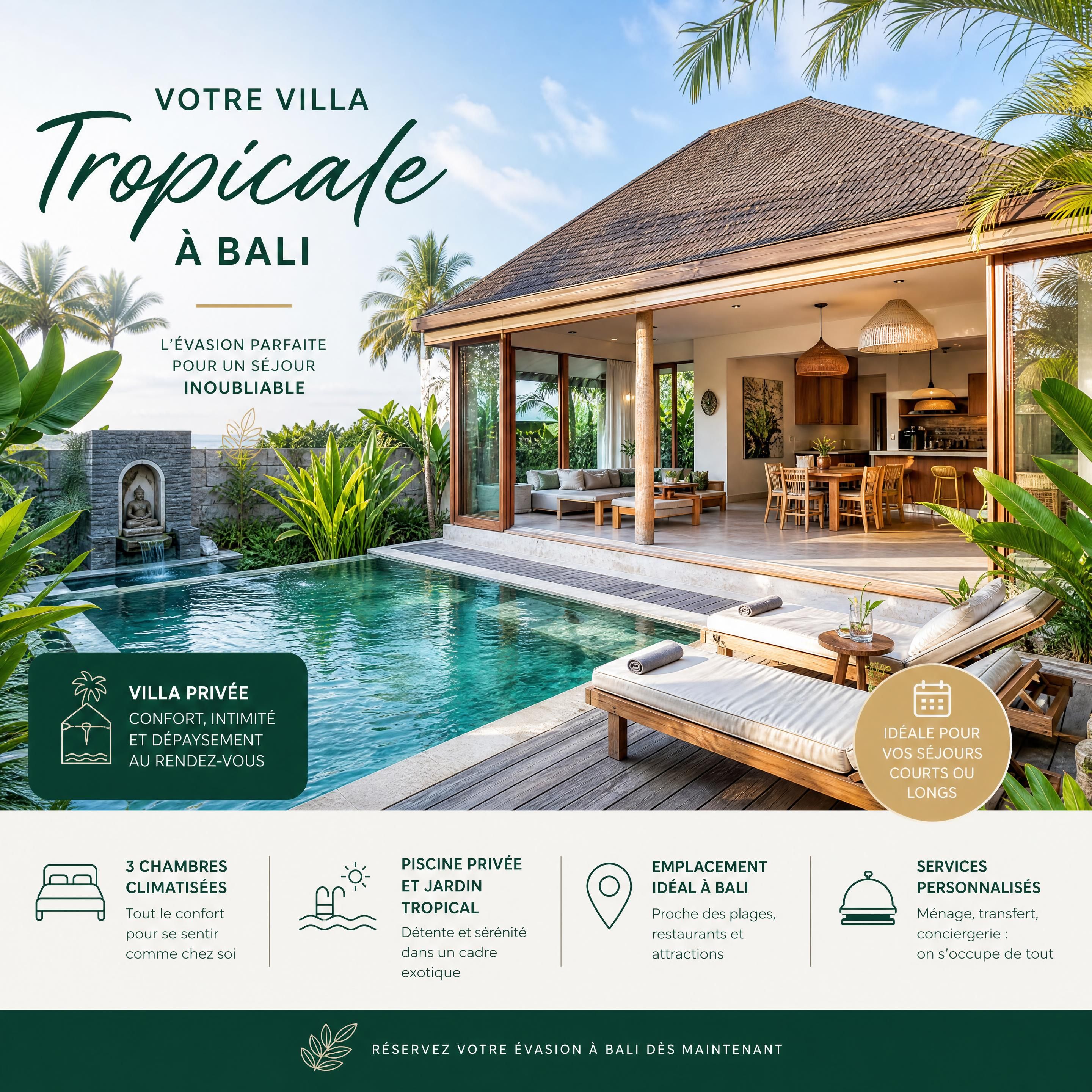 Villa tropicale à Bali destinée à un projet de location saisonnière étranger