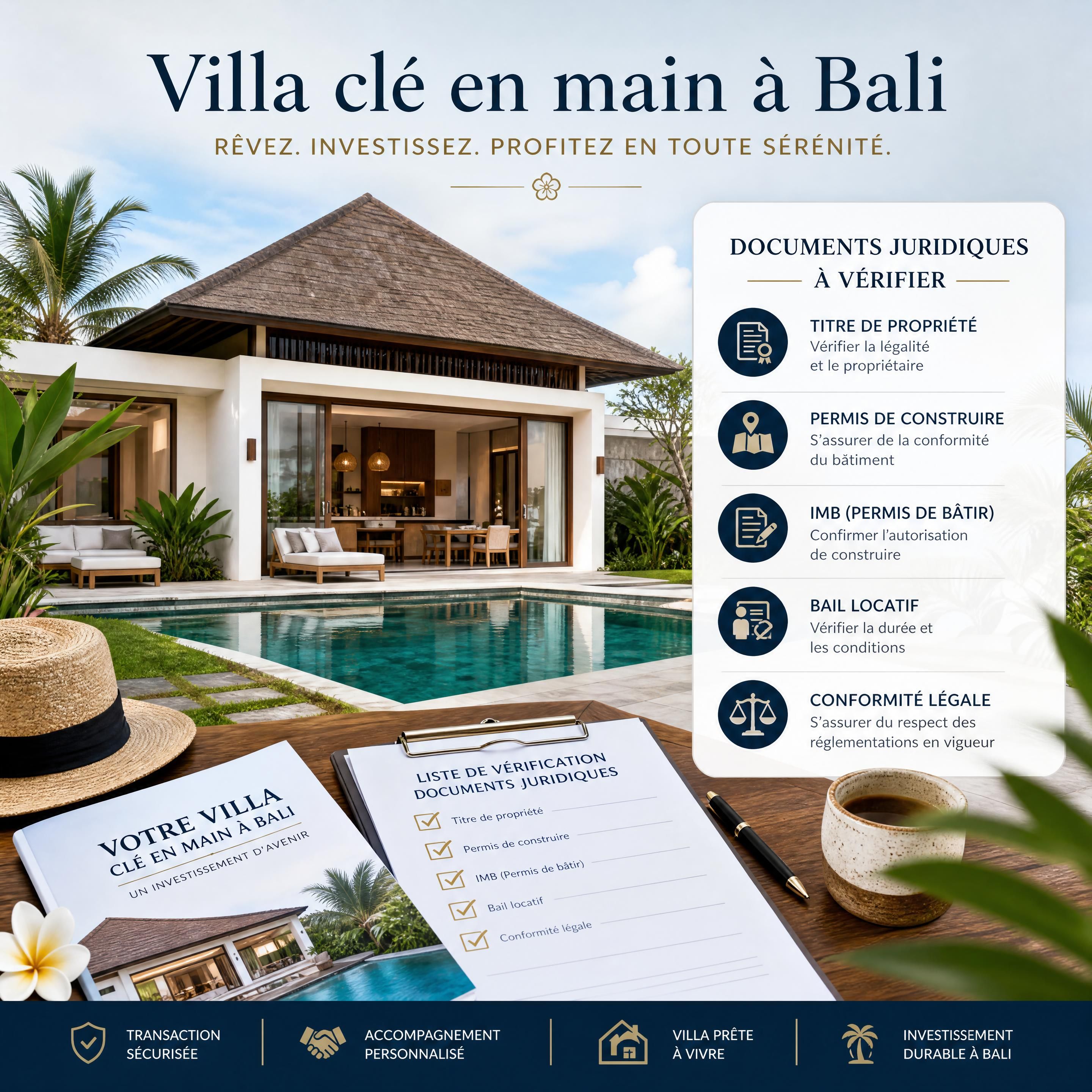 Villa clé en main Bali avec piscine et documents juridiques à vérifier