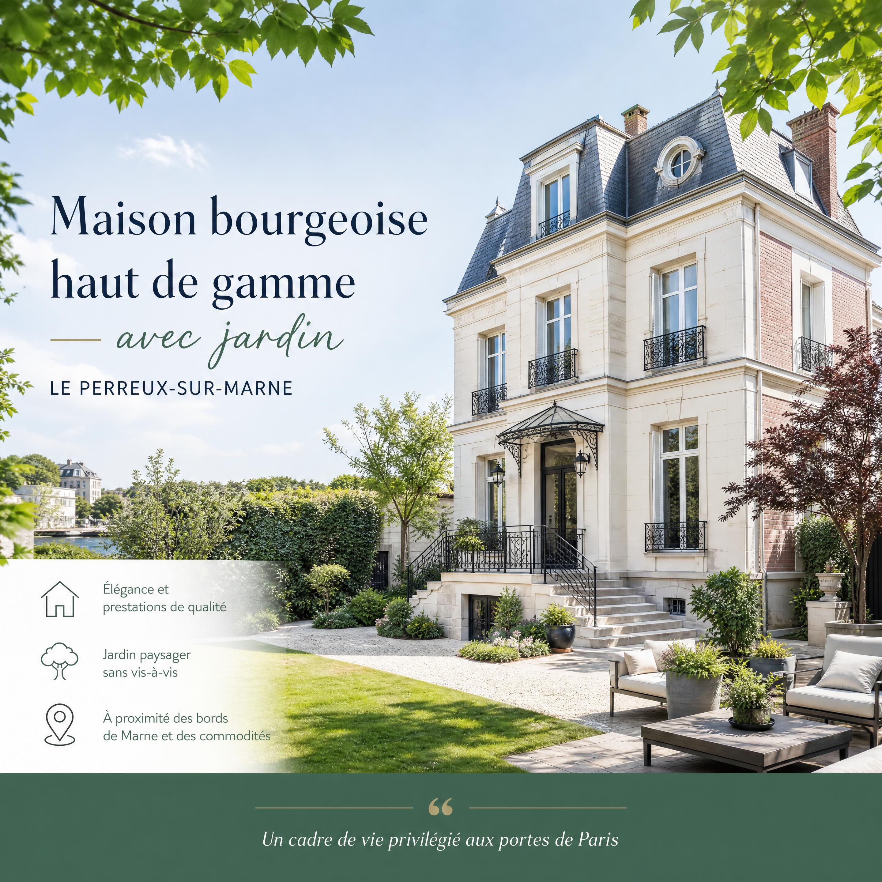 Maison bourgeoise haut de gamme avec jardin au Perreux-sur-Marne